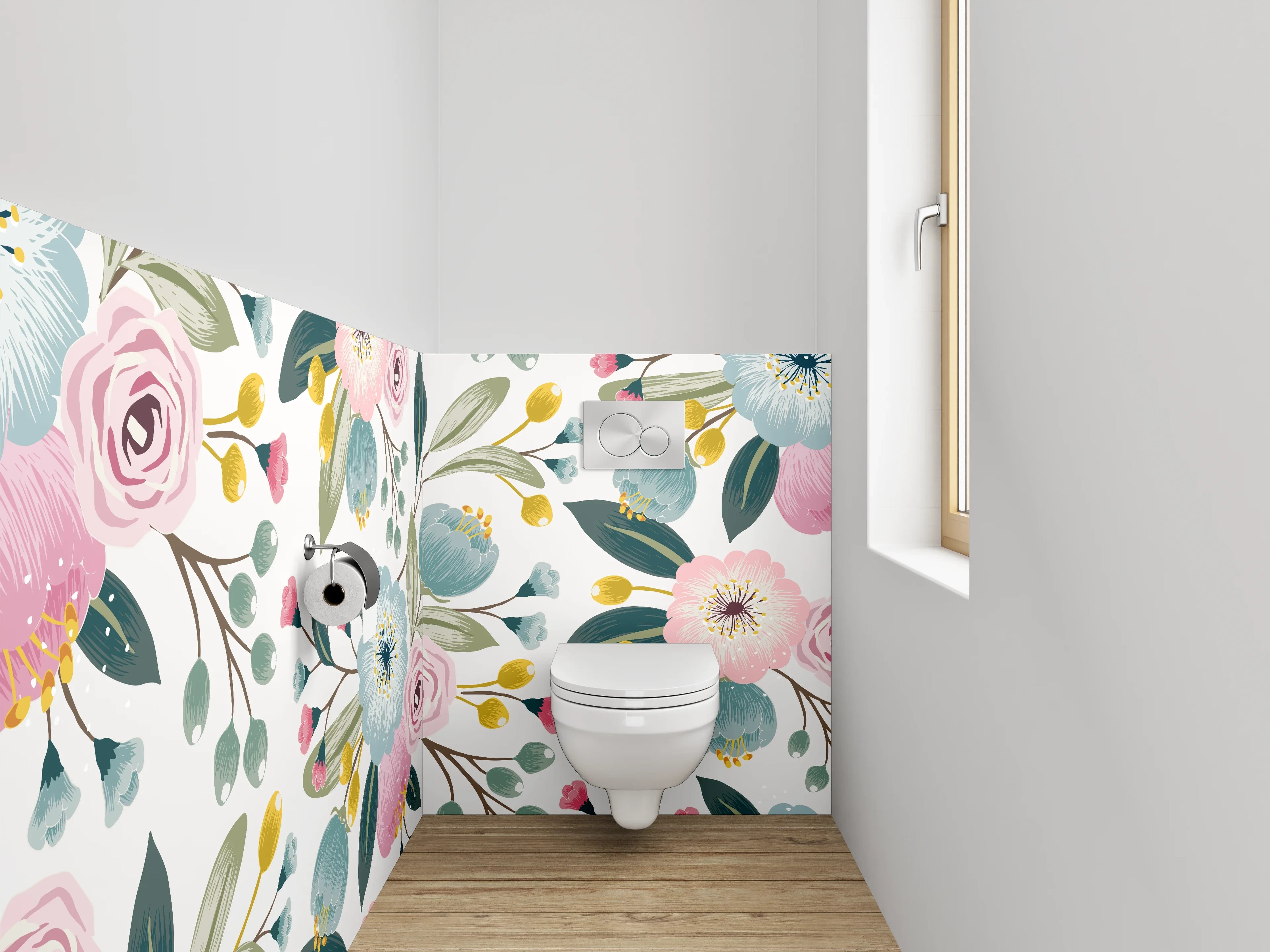 WC-Rückwand - Blumiges Aquarell-Muster Pastell