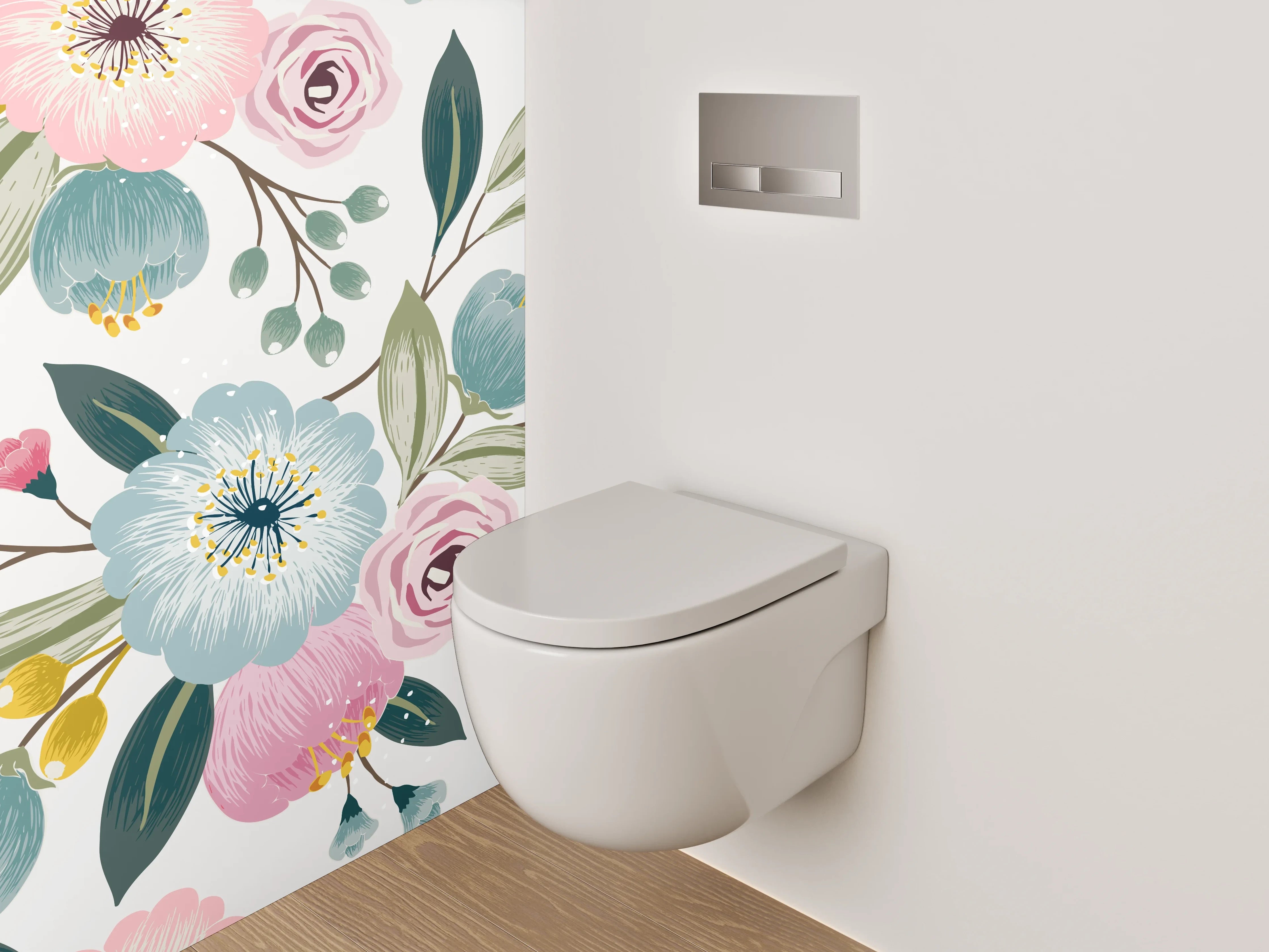 WC-Rückwand - Blumiges Aquarell-Muster Pastell