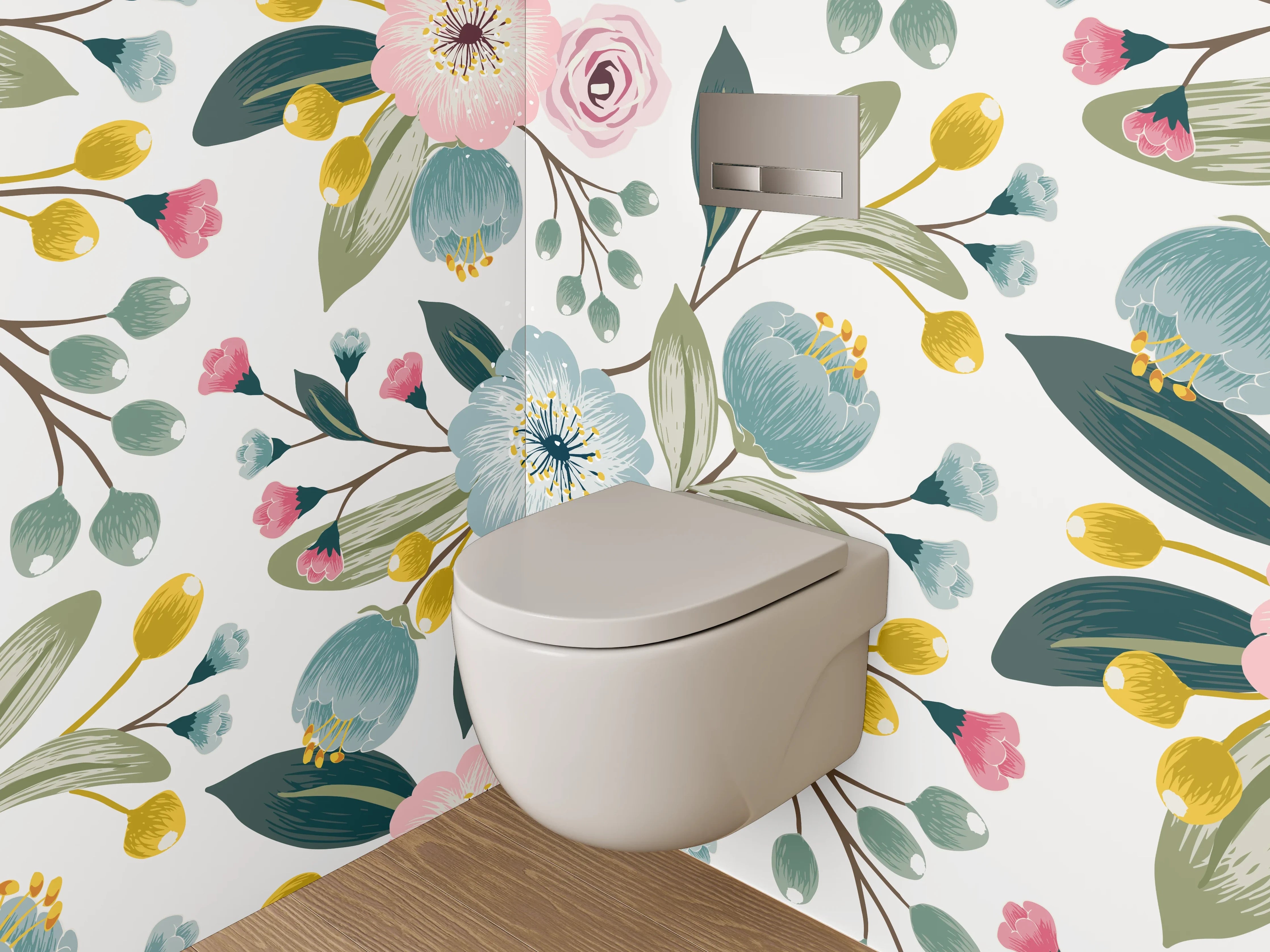 WC-Rückwand - Blumiges Aquarell-Muster Pastell
