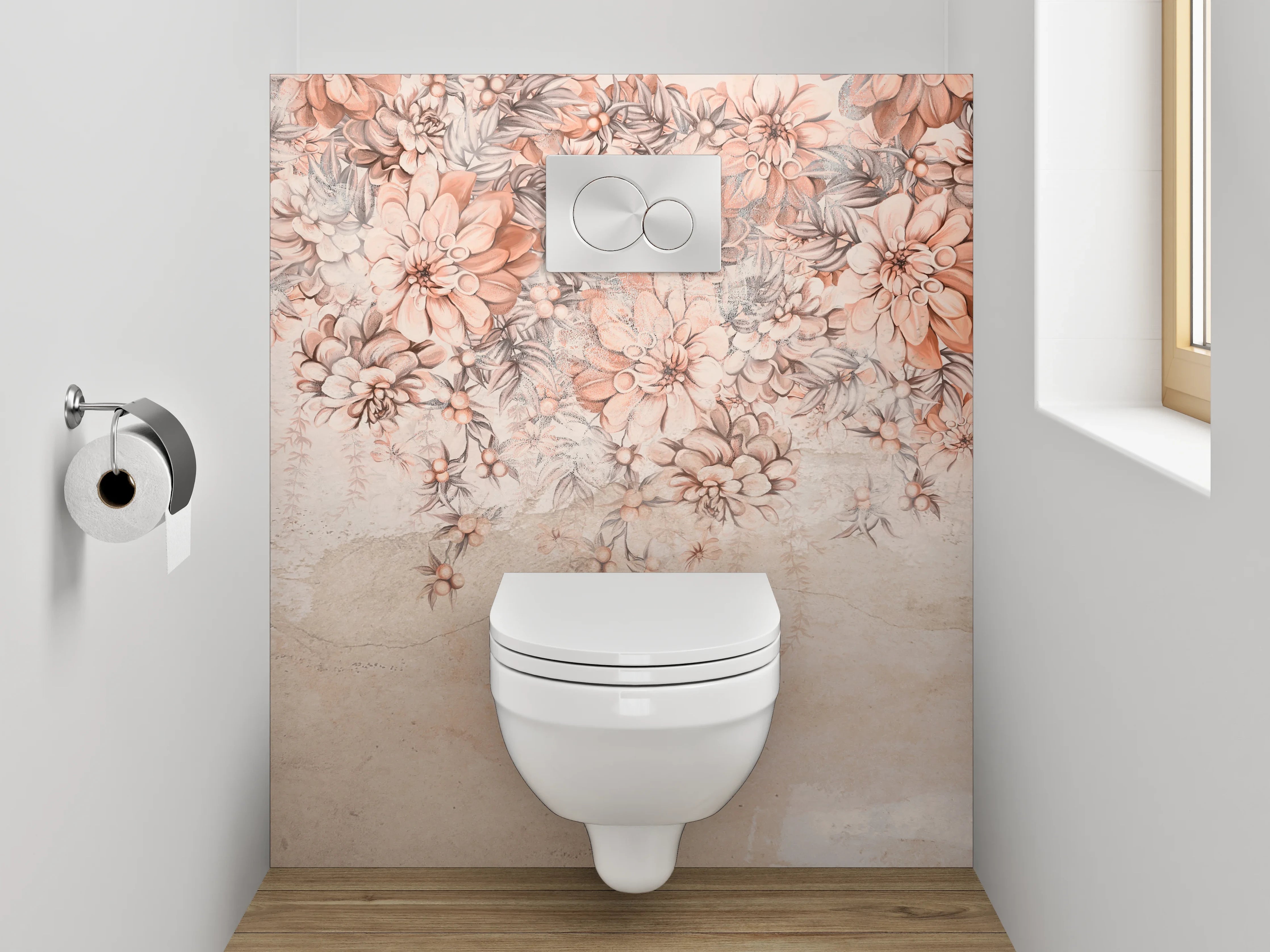 WC-Rückwand - Blumiges Aquarell auf Steinoptik