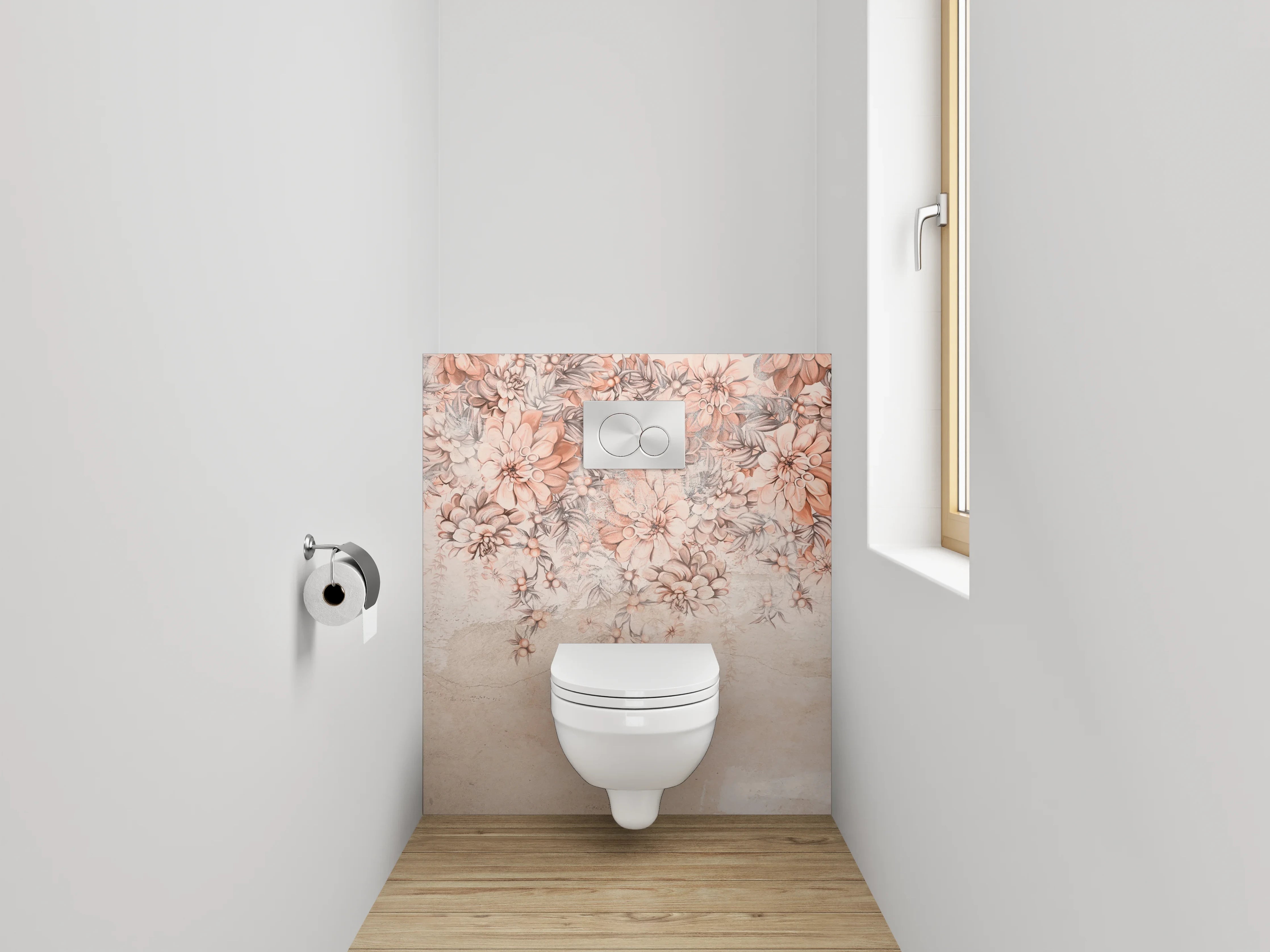WC-Rückwand - Blumiges Aquarell auf Steinoptik