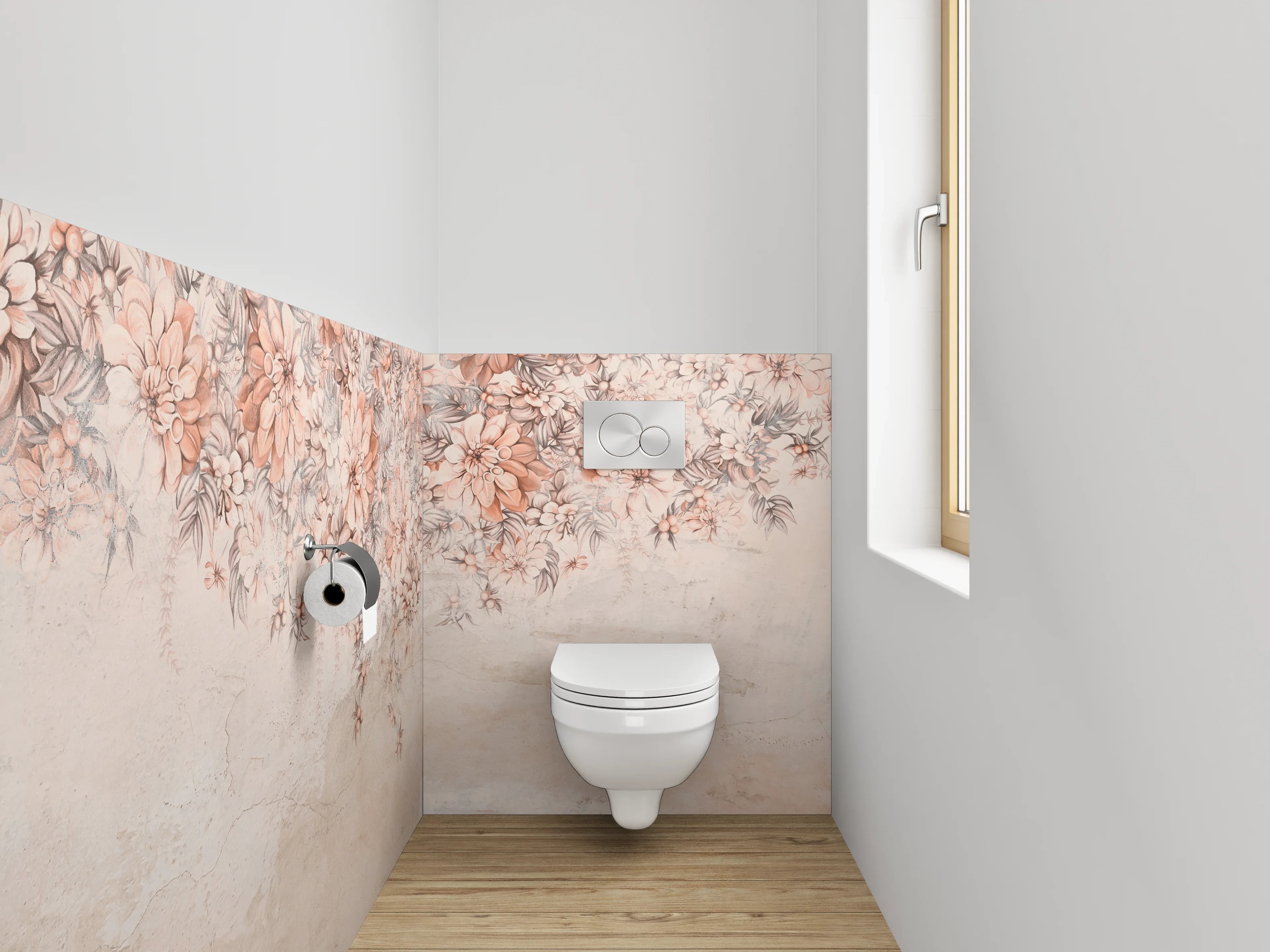 WC-Rückwand - Blumiges Aquarell auf Steinoptik