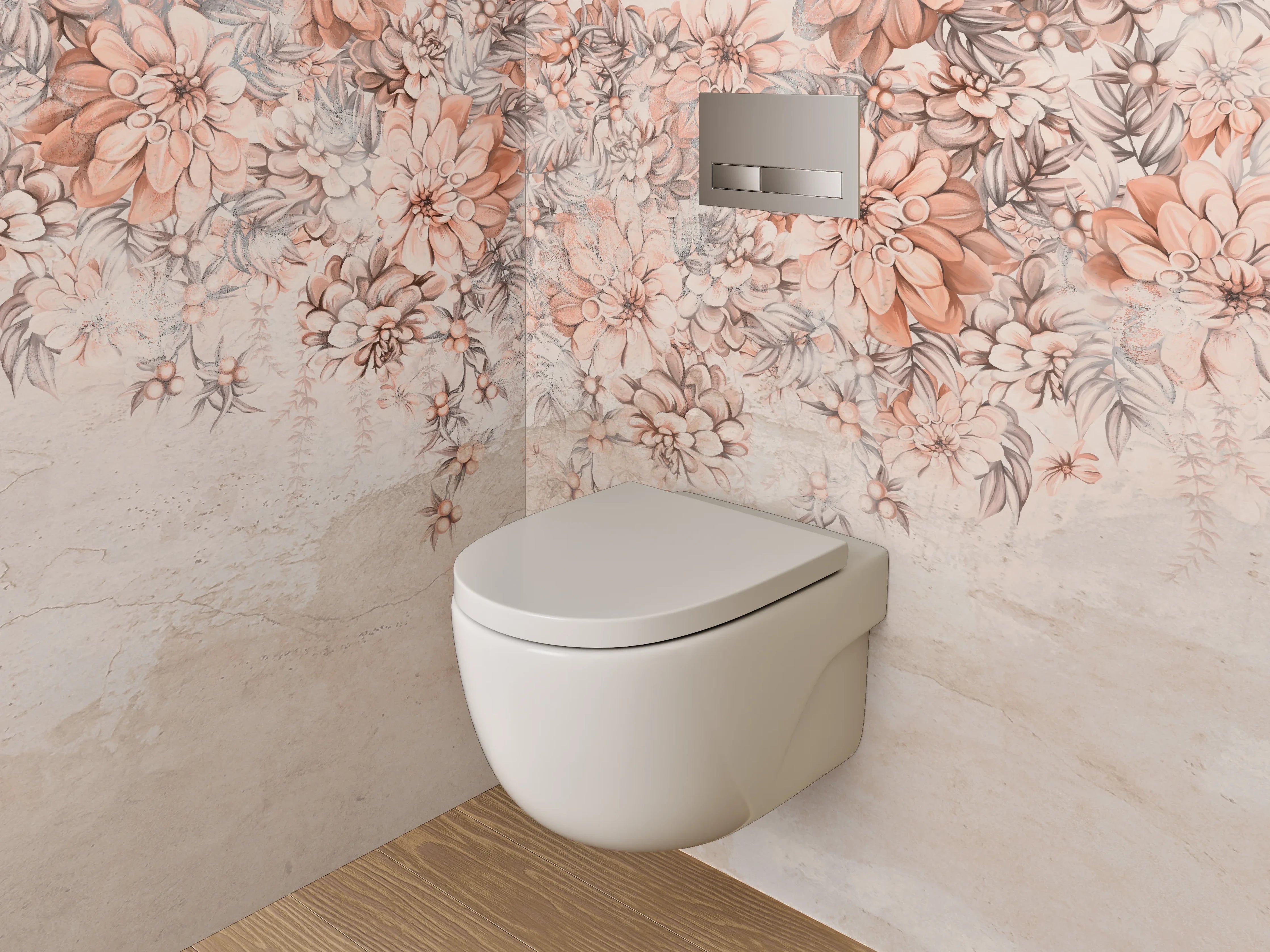 WC-Rückwand - Blumiges Aquarell auf Steinoptik