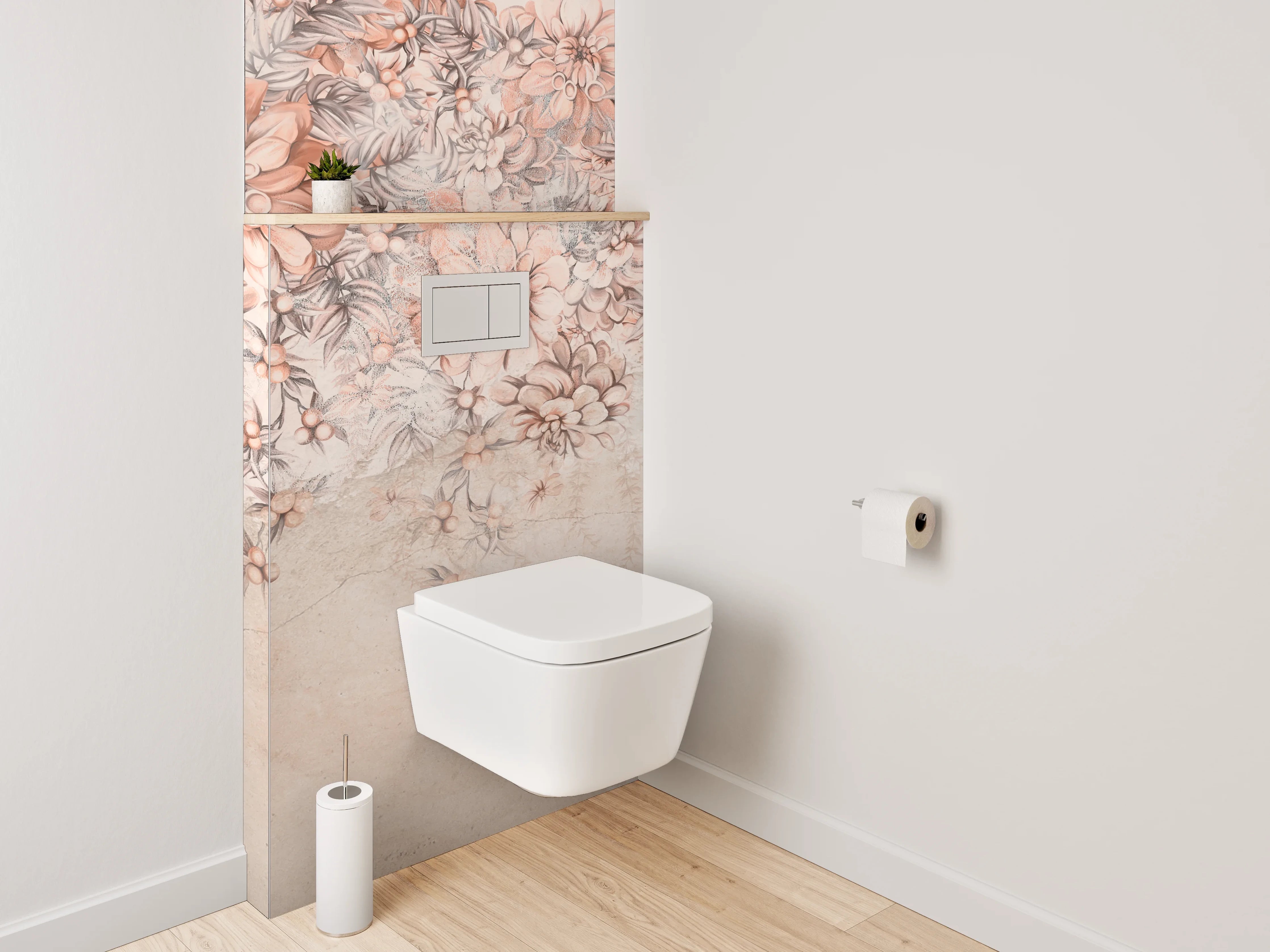 WC-Rückwand - Blumiges Aquarell auf Steinoptik