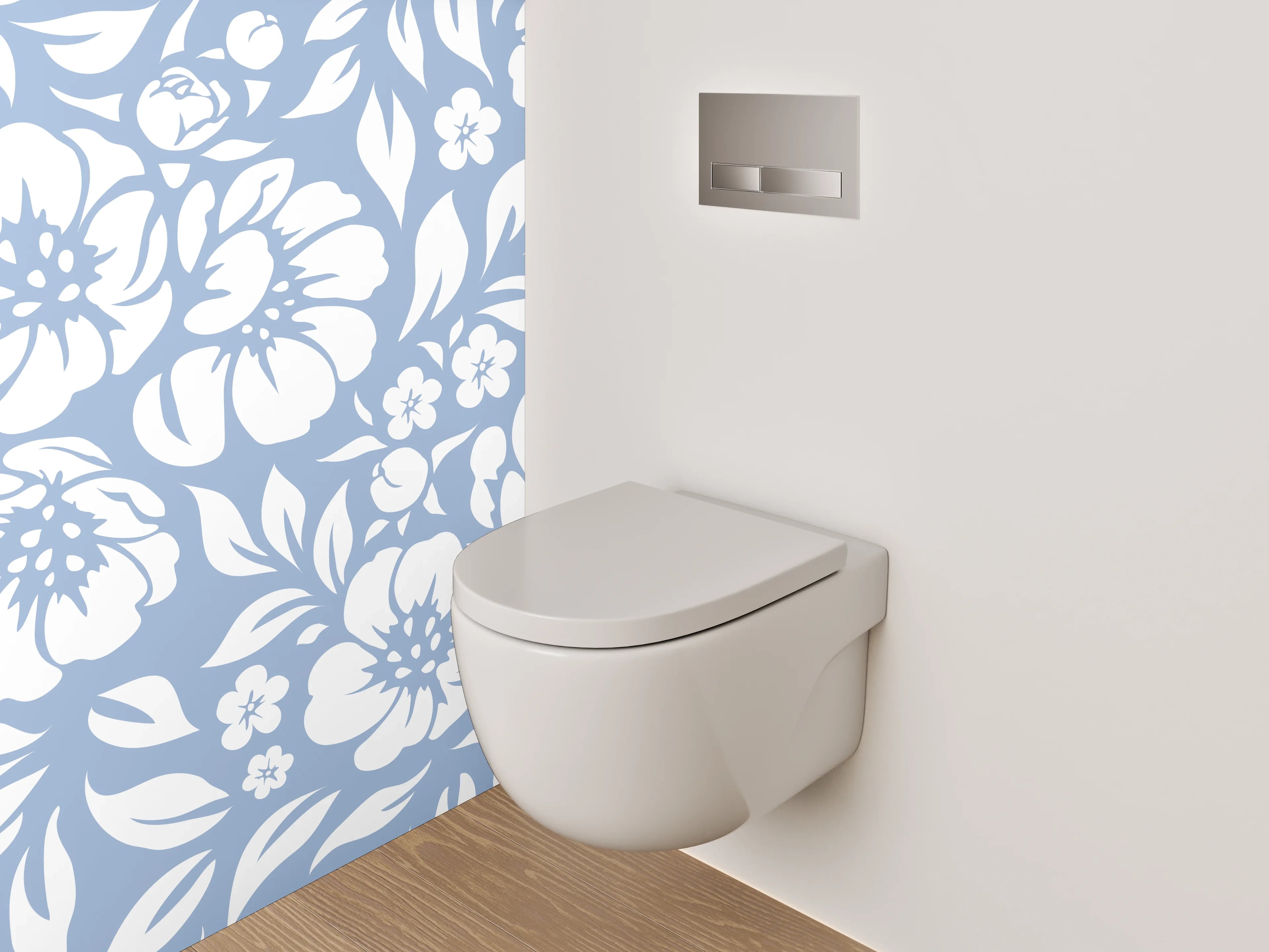 WC-Rückwand - Blumiges Muster Blau-Weiß Floral