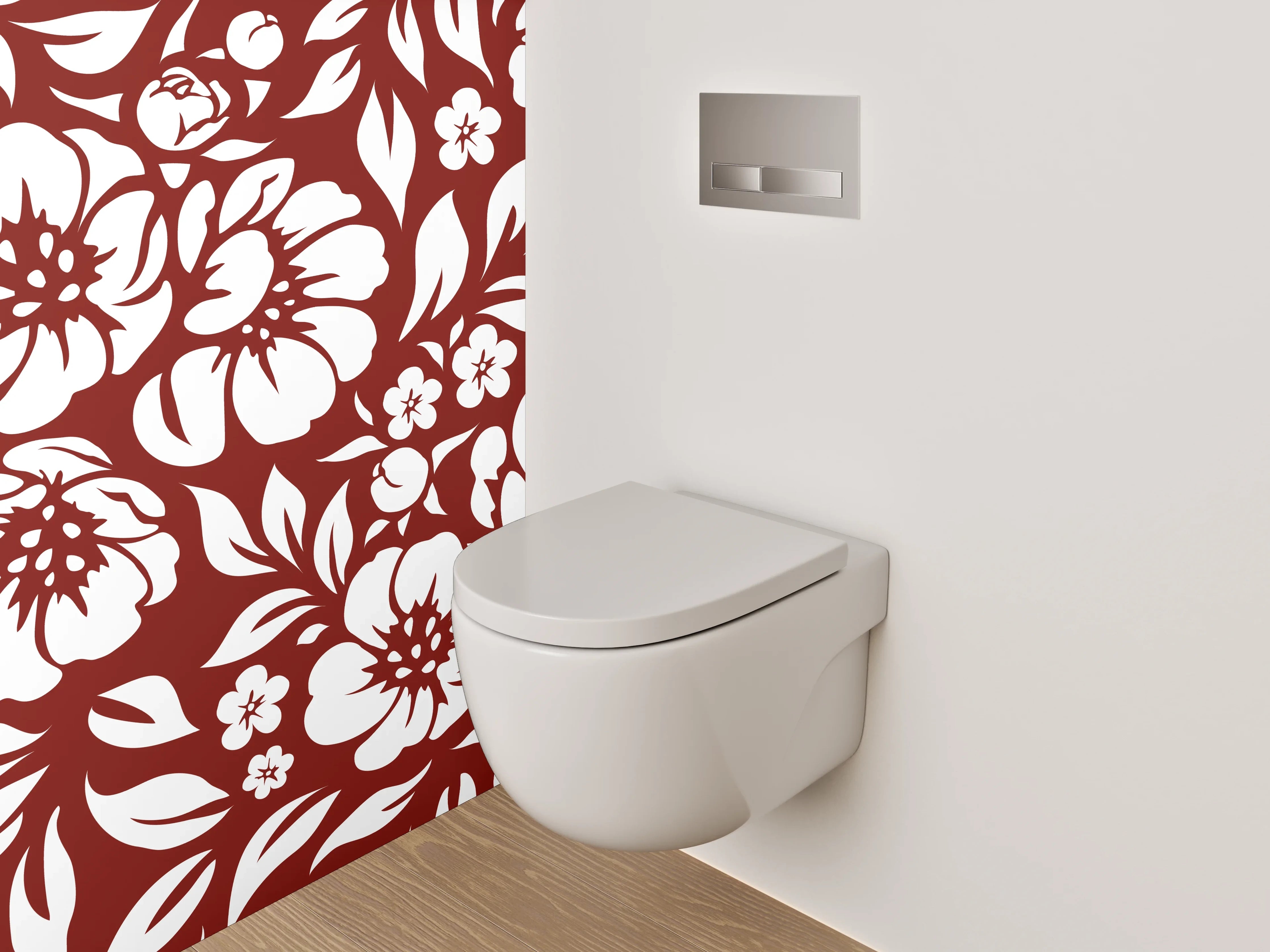 WC-Rückwand - Blumiges Ornamentmuster Rot-Weiß