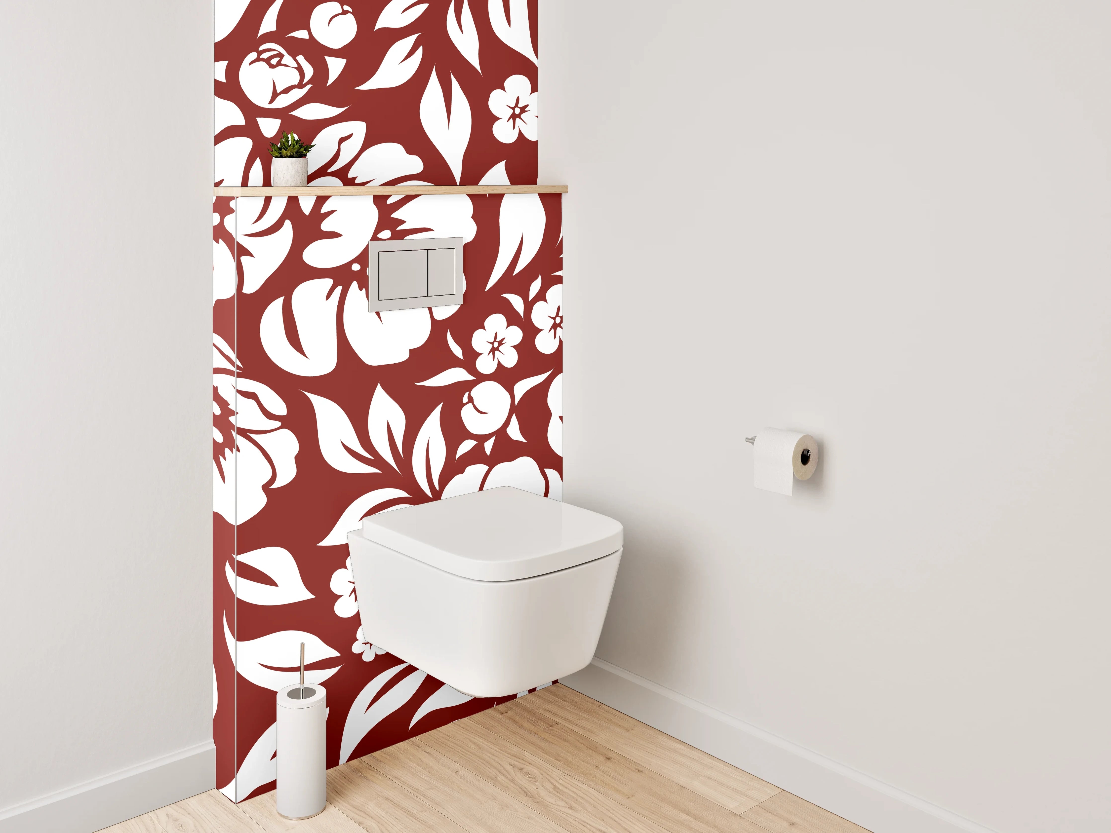 WC-Rückwand - Blumiges Ornamentmuster Rot-Weiß