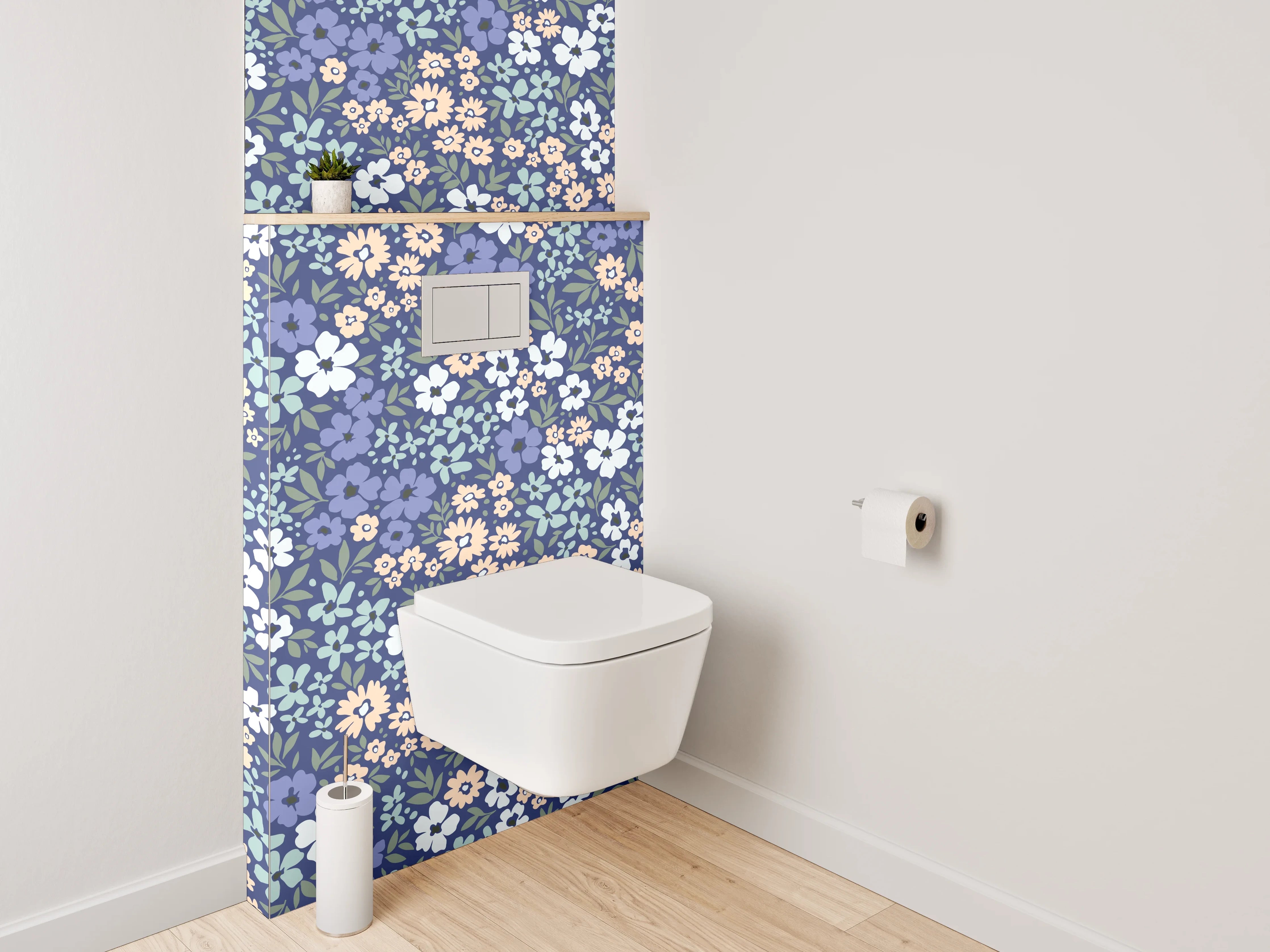 WC-Rückwand - Blumiges Vintage-Blumenmuster Blau Rosa