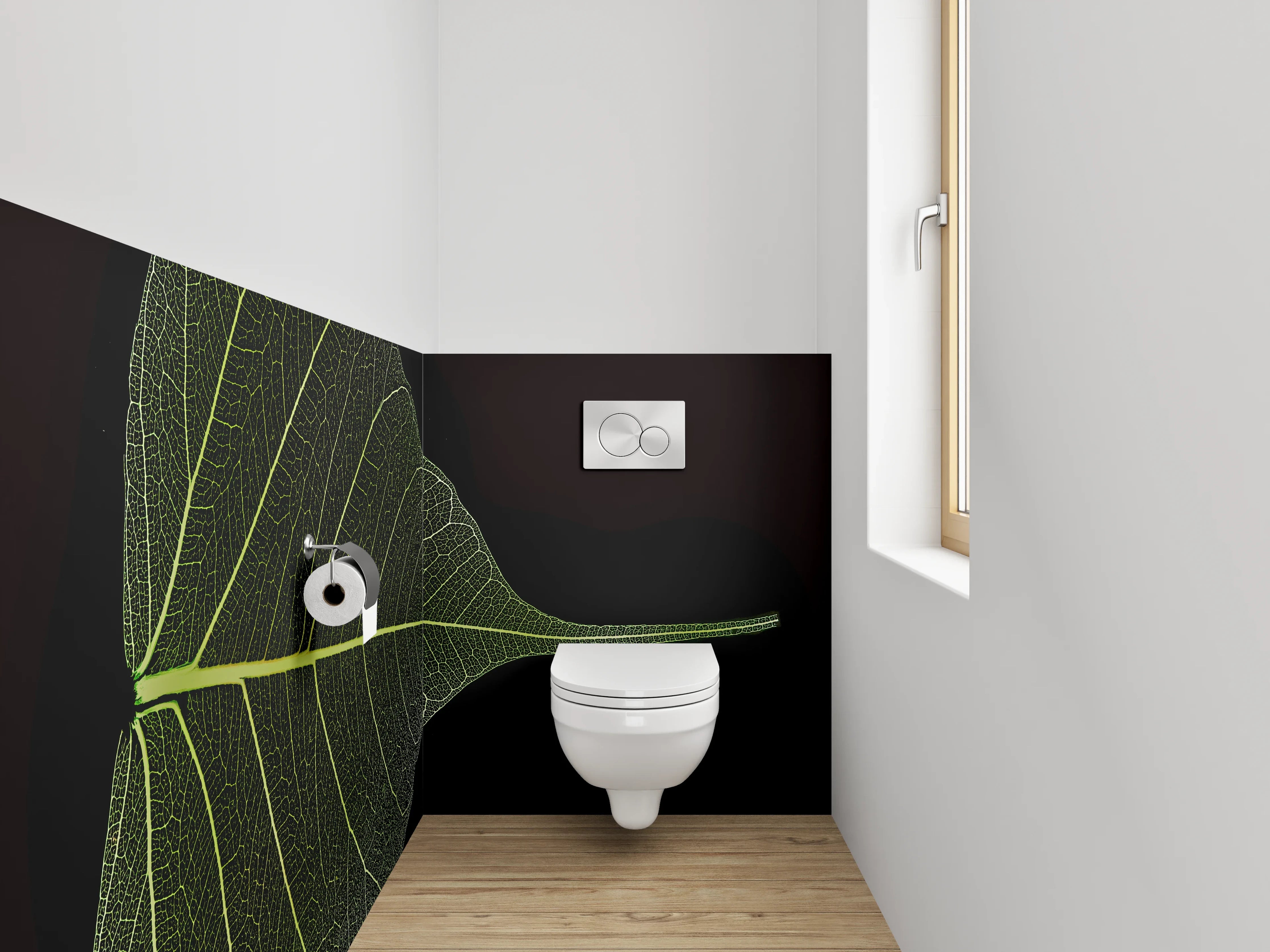 WC-Rückwand - Bodhi Blatt Skelett auf Schwarz