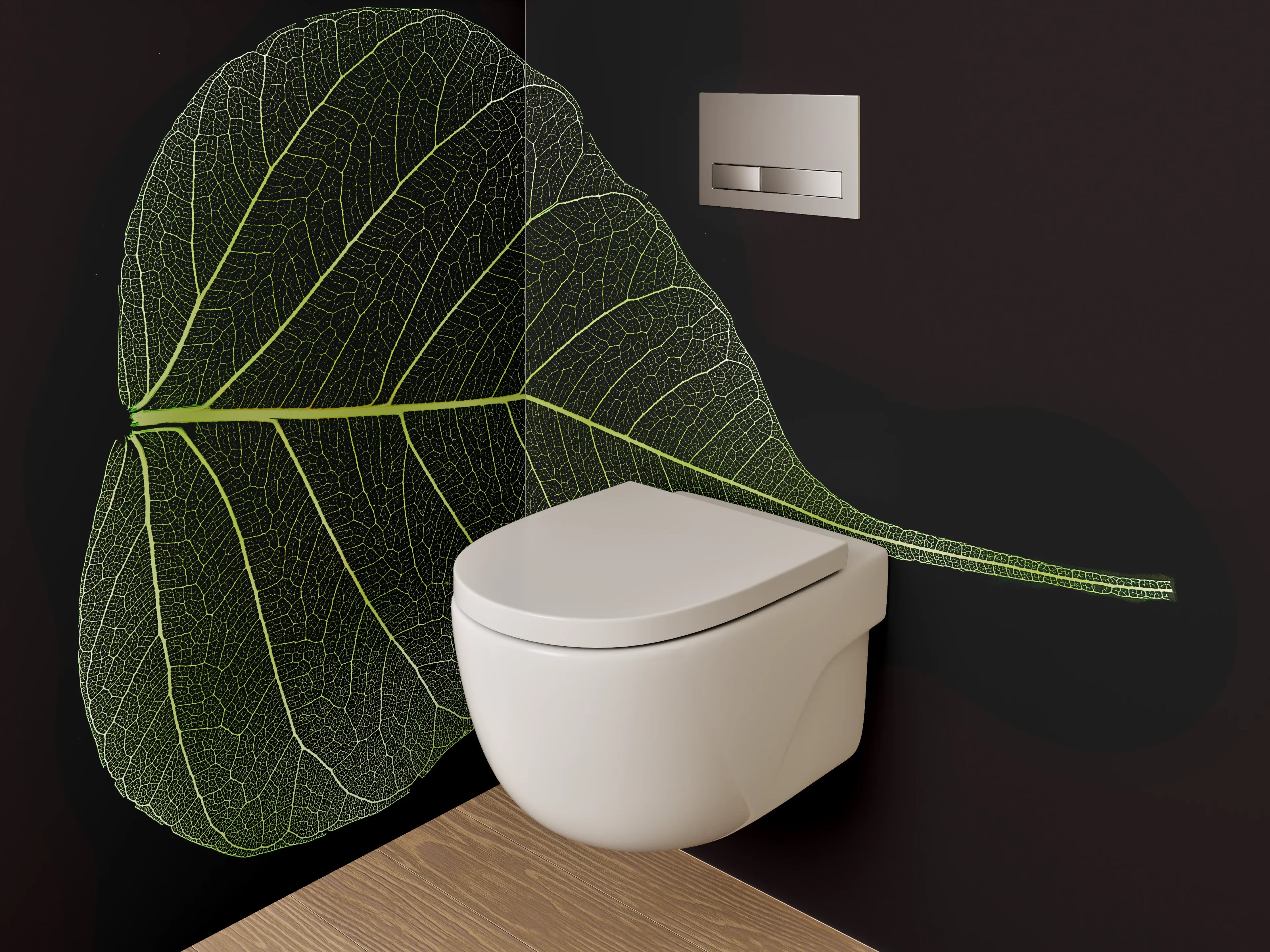 WC-Rückwand - Bodhi Blatt Skelett auf Schwarz