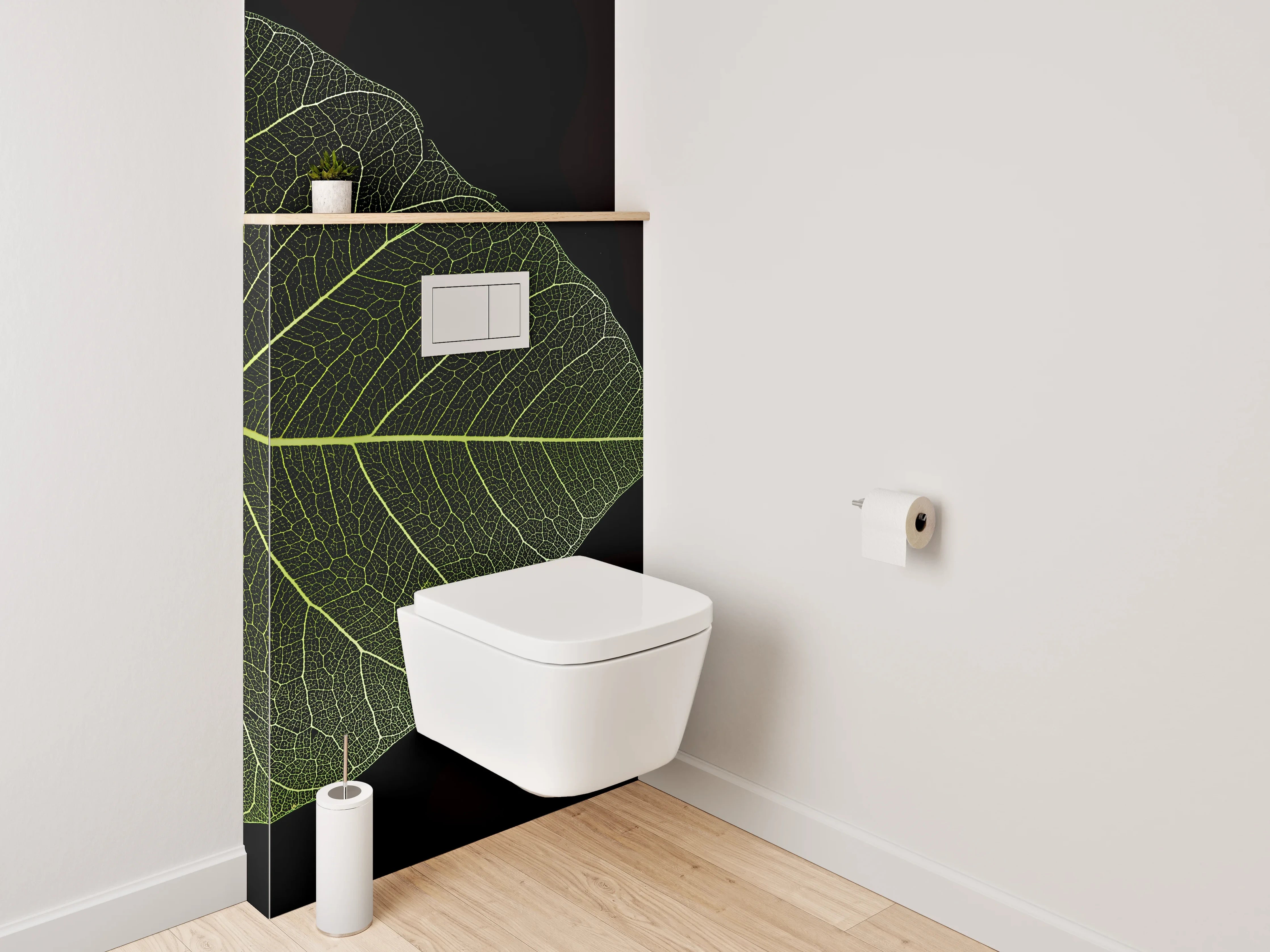 WC-Rückwand - Bodhi Blatt Skelett auf Schwarz