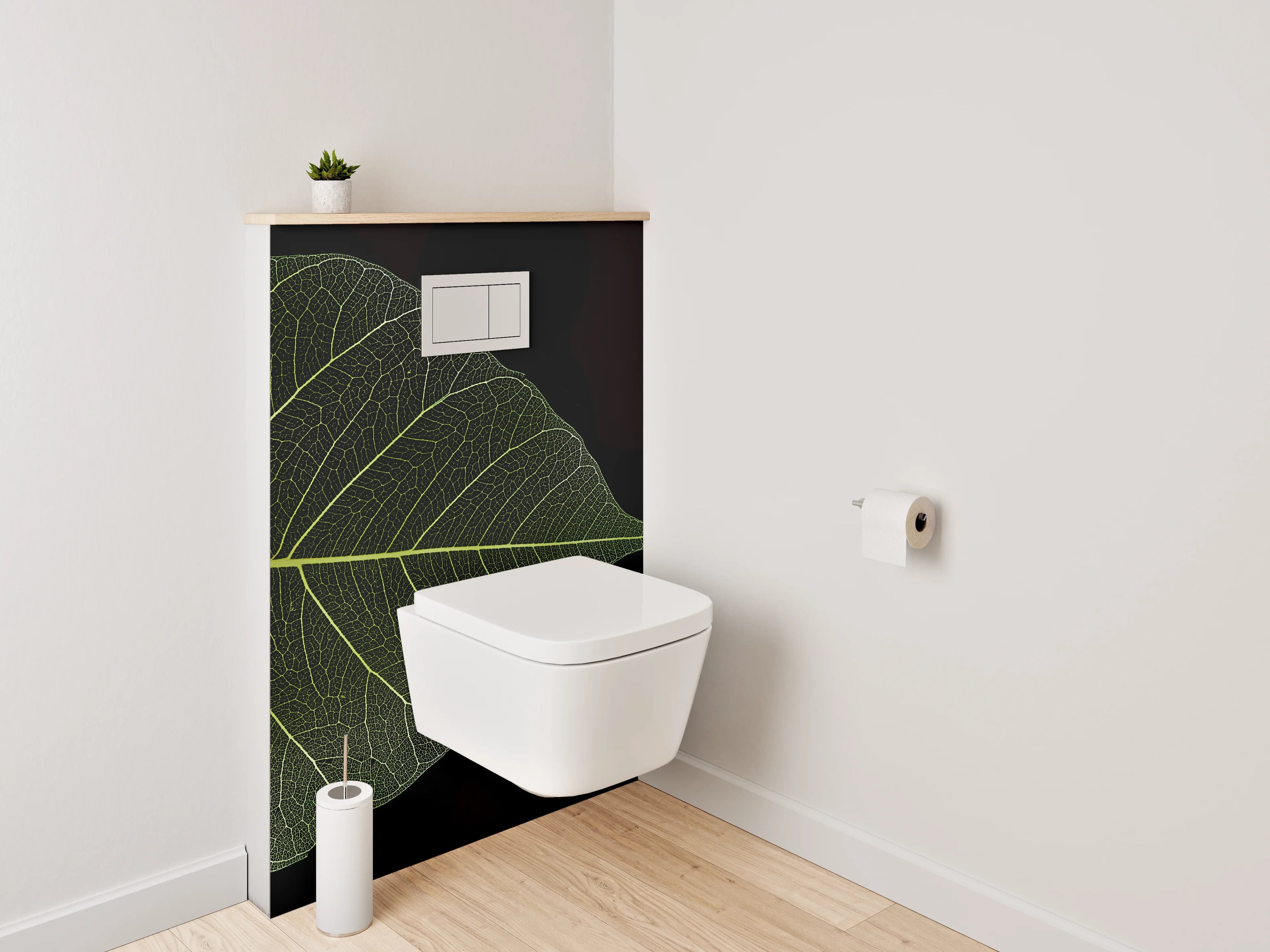 WC-Rückwand - Bodhi Blatt Skelett auf Schwarz