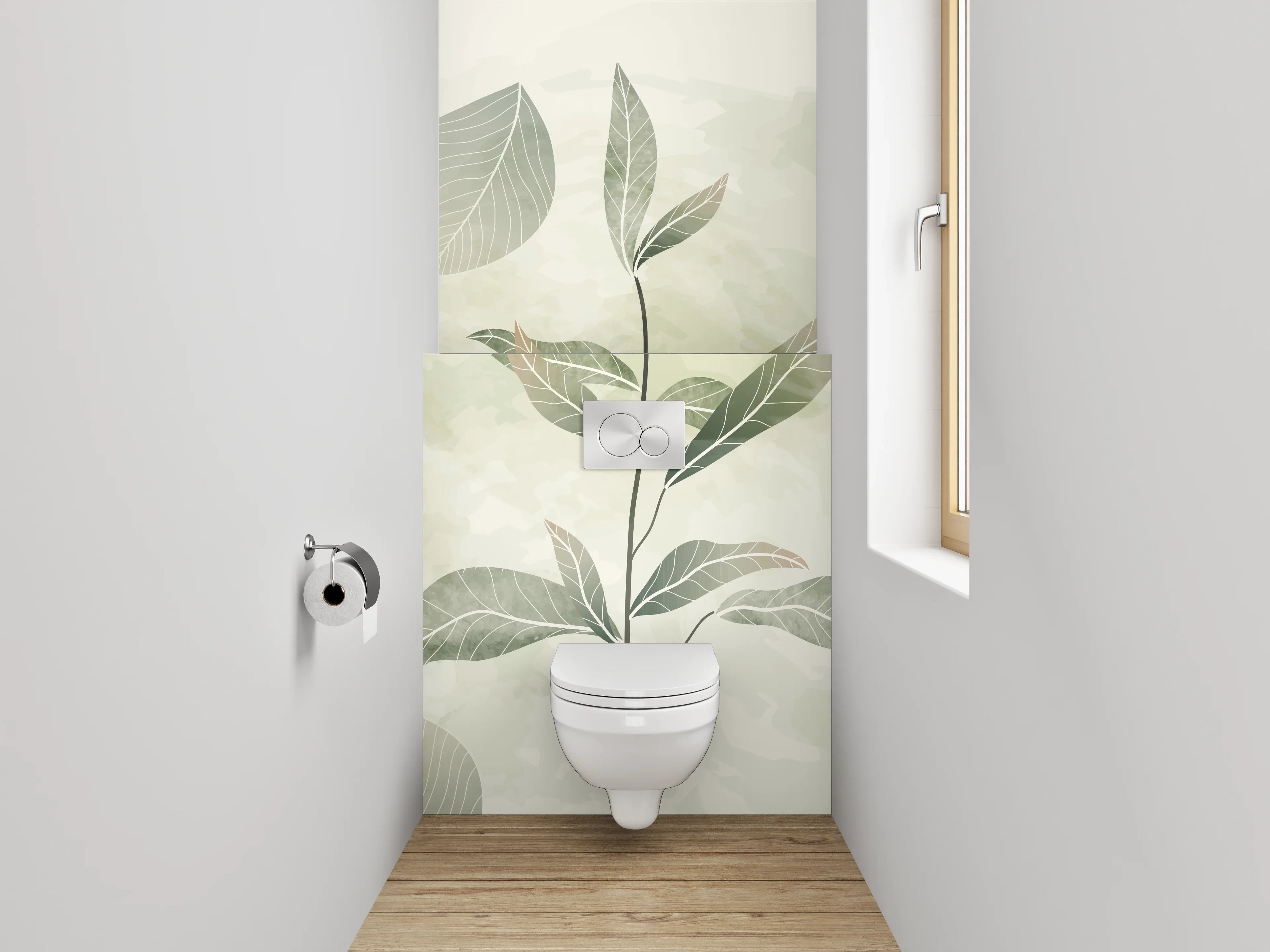 WC-Rückwand - Botanische Aquarell-Blätter auf Beige