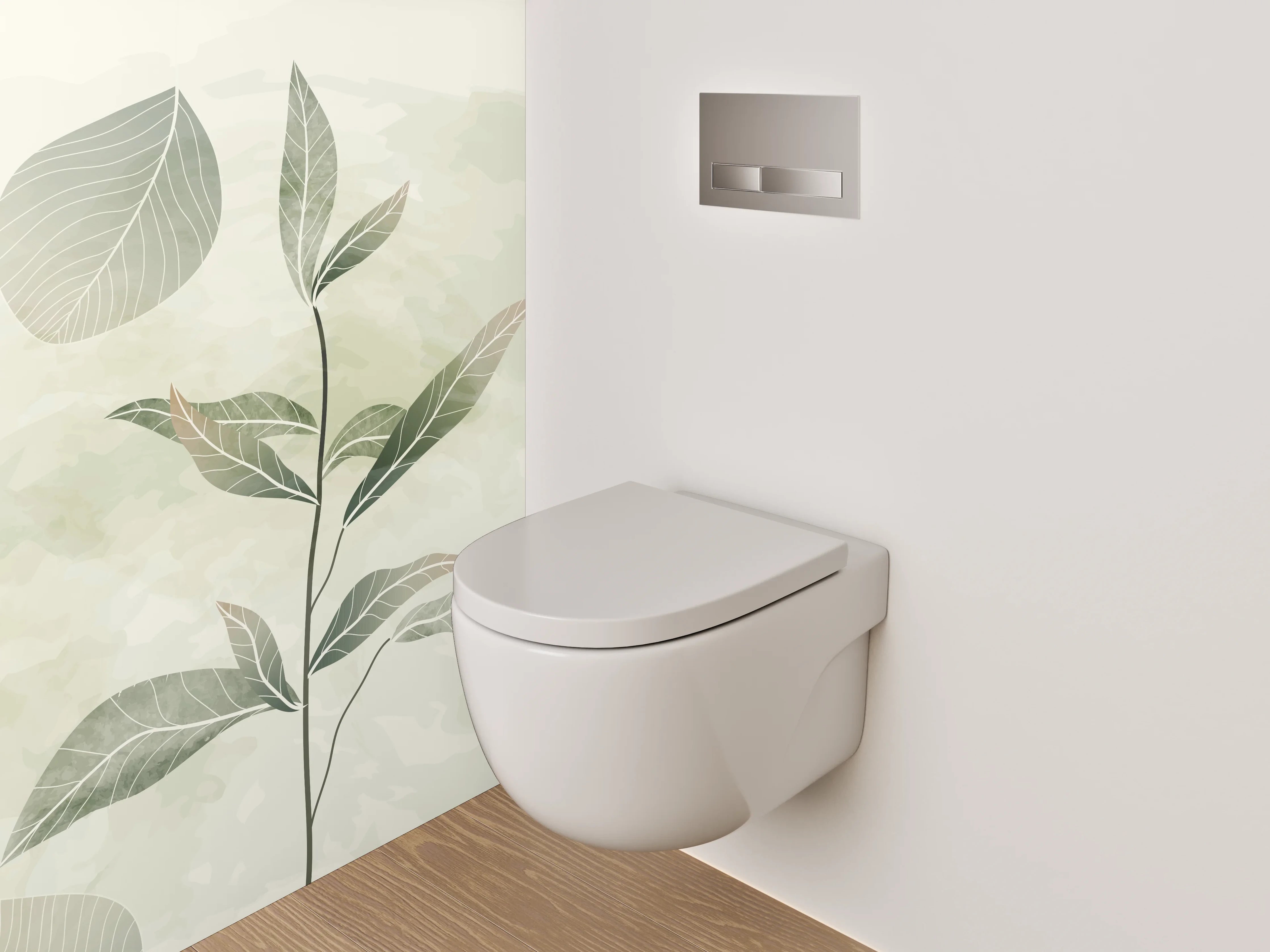 WC-Rückwand - Botanische Aquarell-Blätter auf Beige