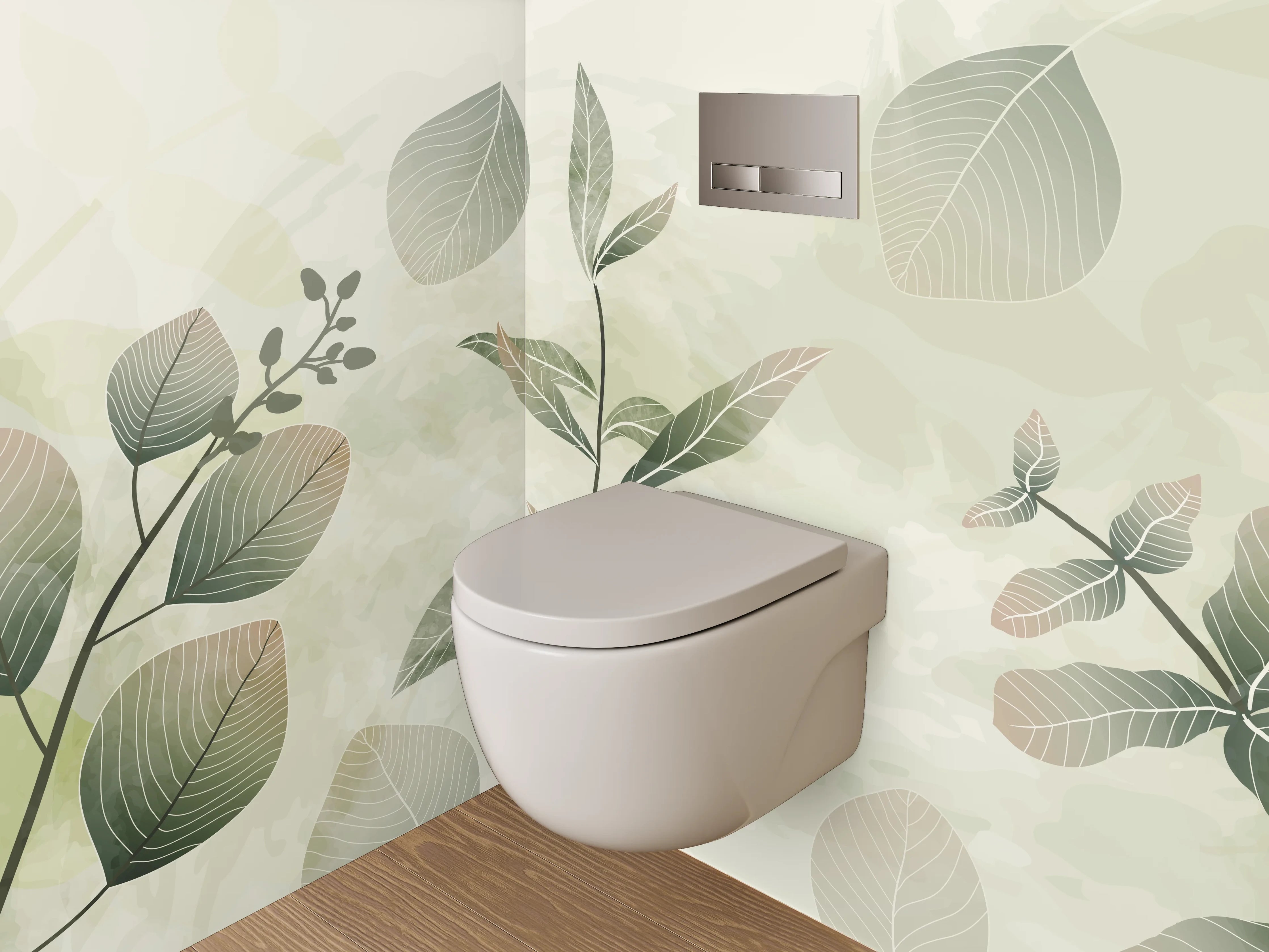 WC-Rückwand - Botanische Aquarell-Blätter auf Beige