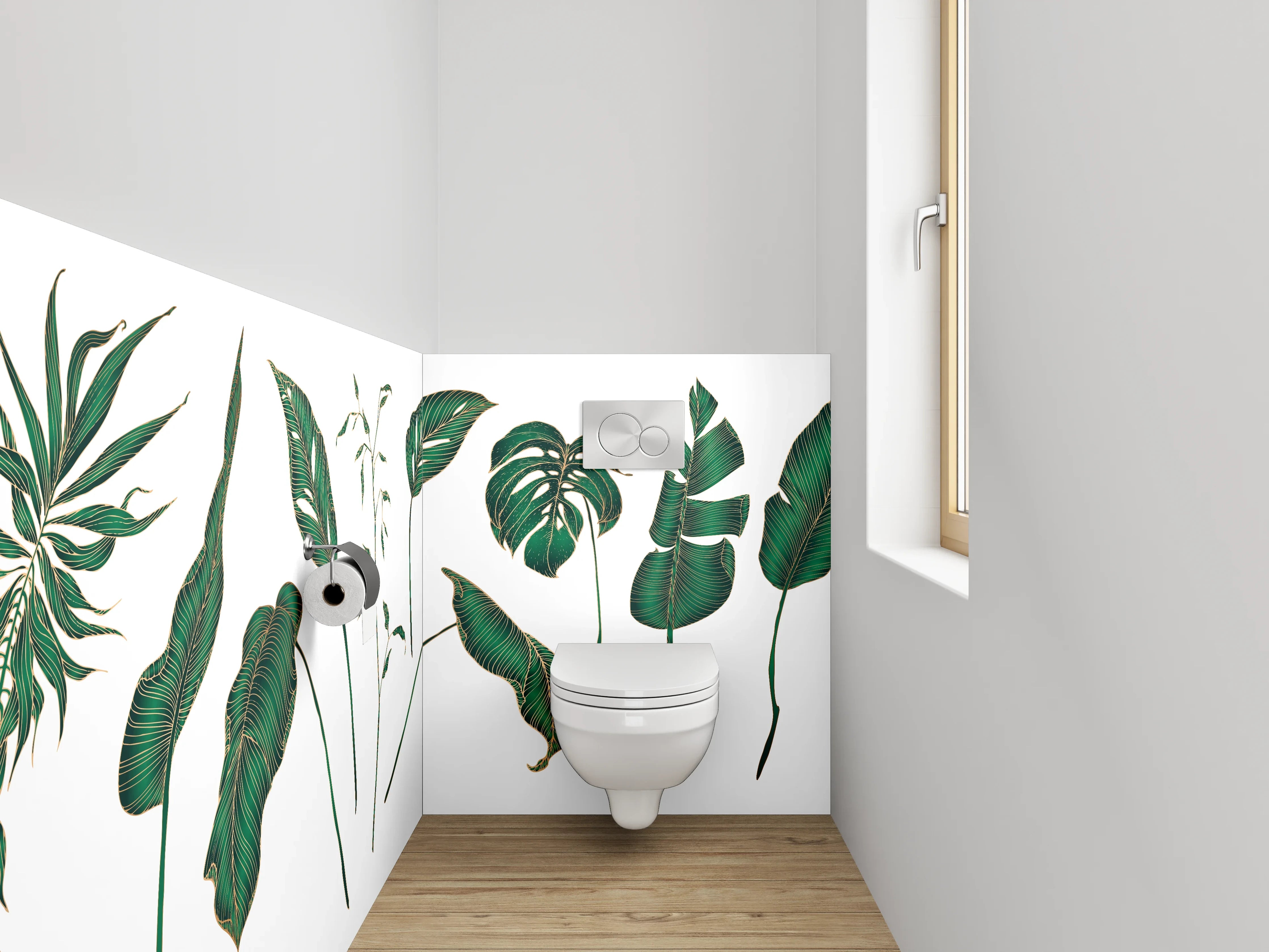 WC-Rückwand - Botanische Blätter Illustration tropisch grün