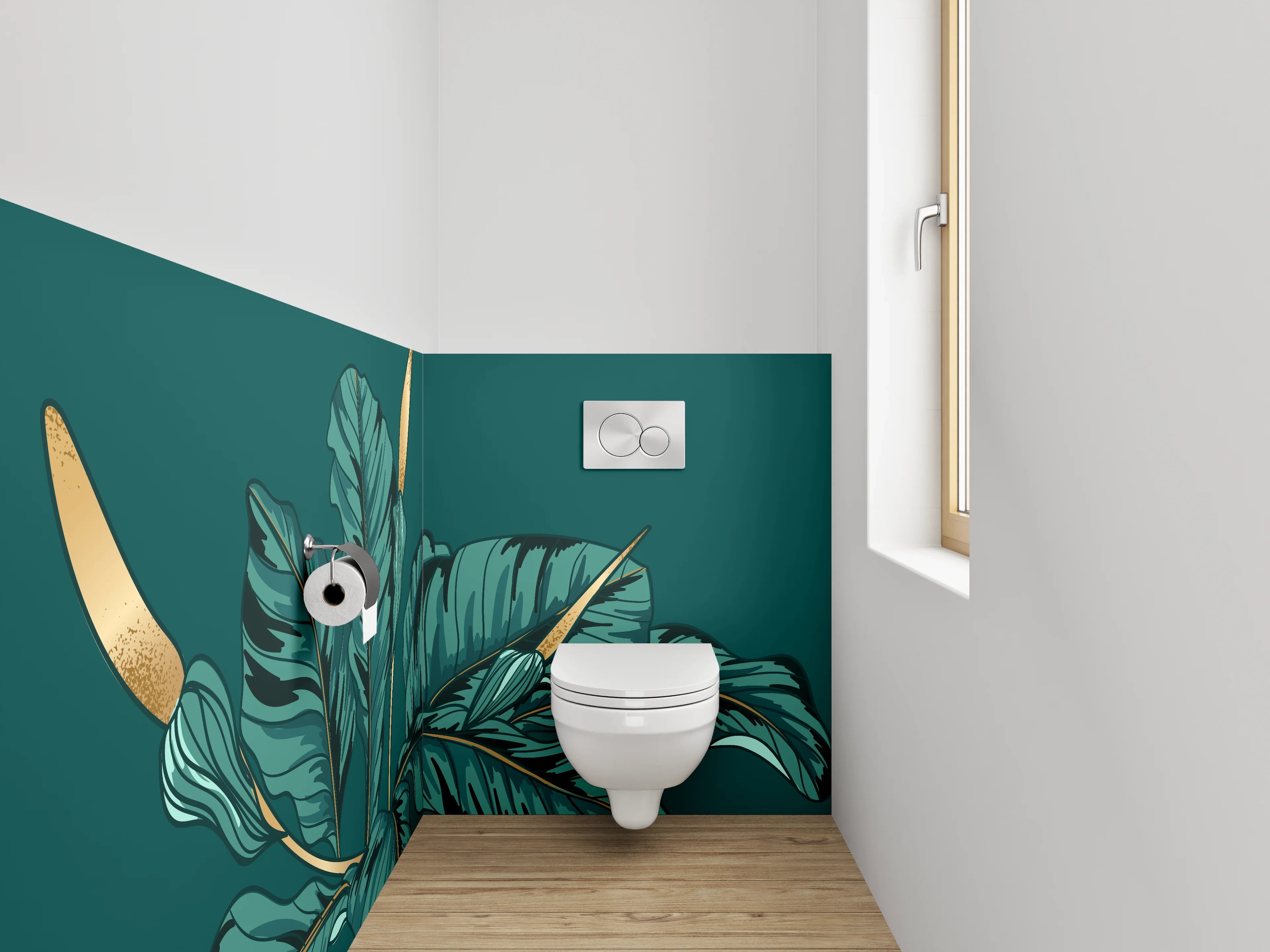 WC-Rückwand - Botanische Illustration mit goldenen Akzenten