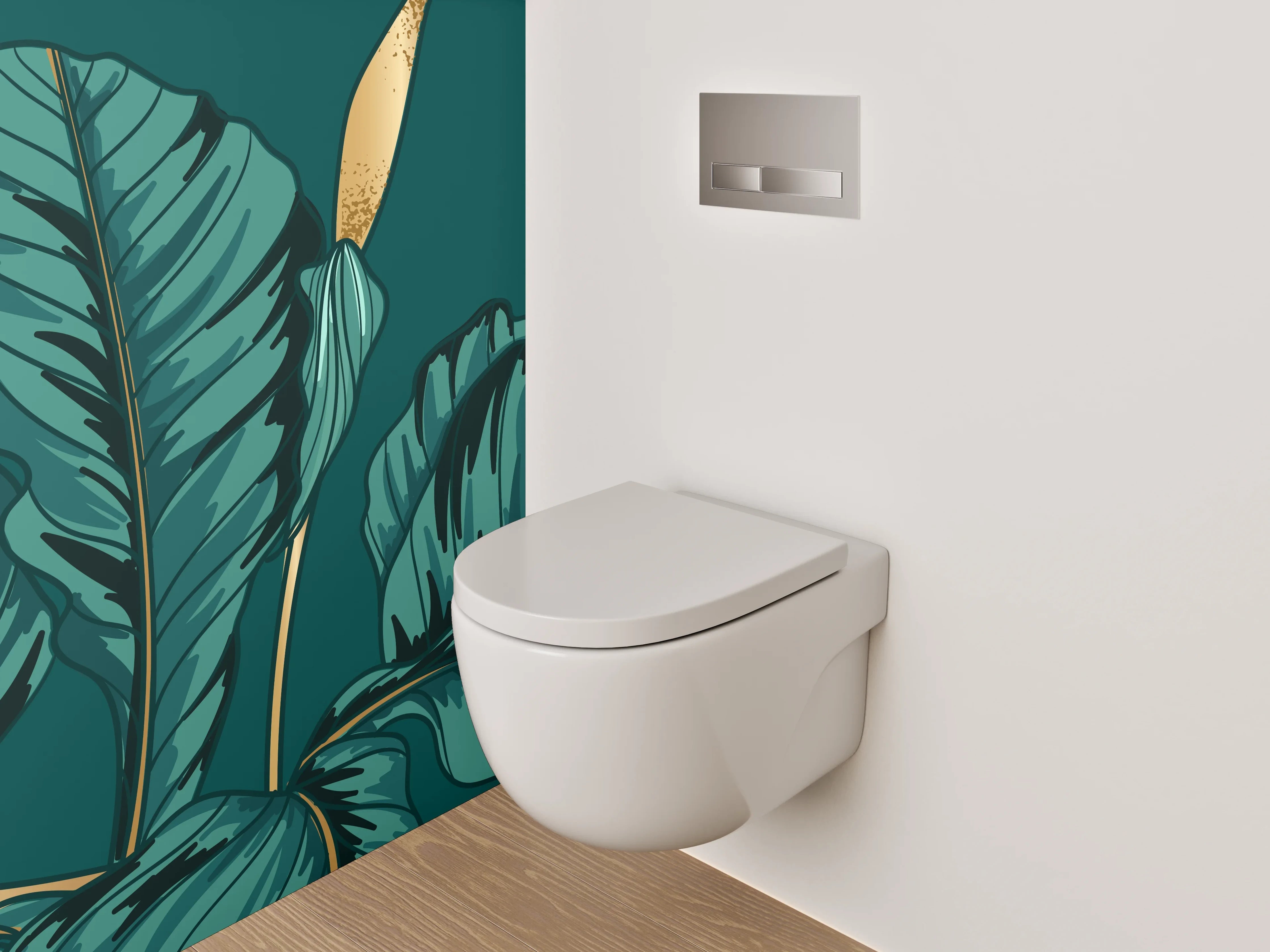 WC-Rückwand - Botanische Illustration mit goldenen Akzenten