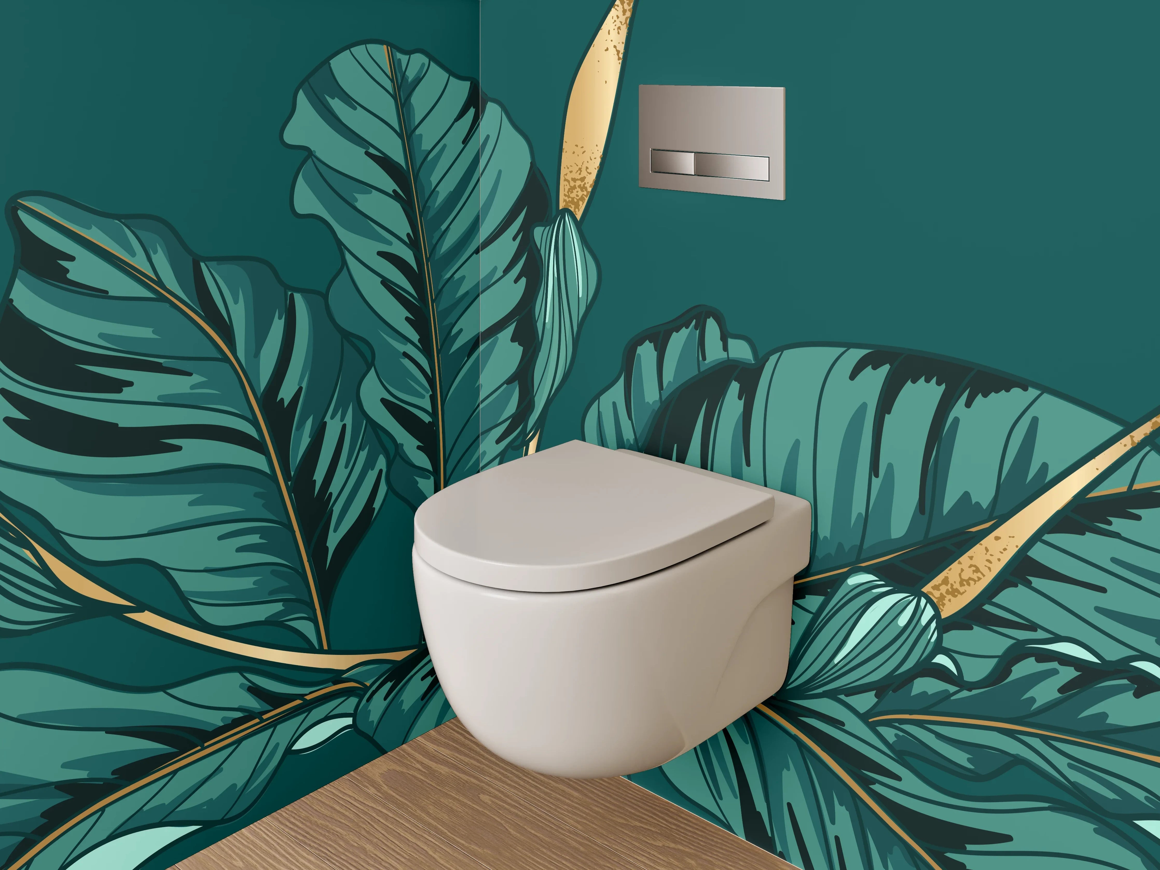 WC-Rückwand - Botanische Illustration mit goldenen Akzenten