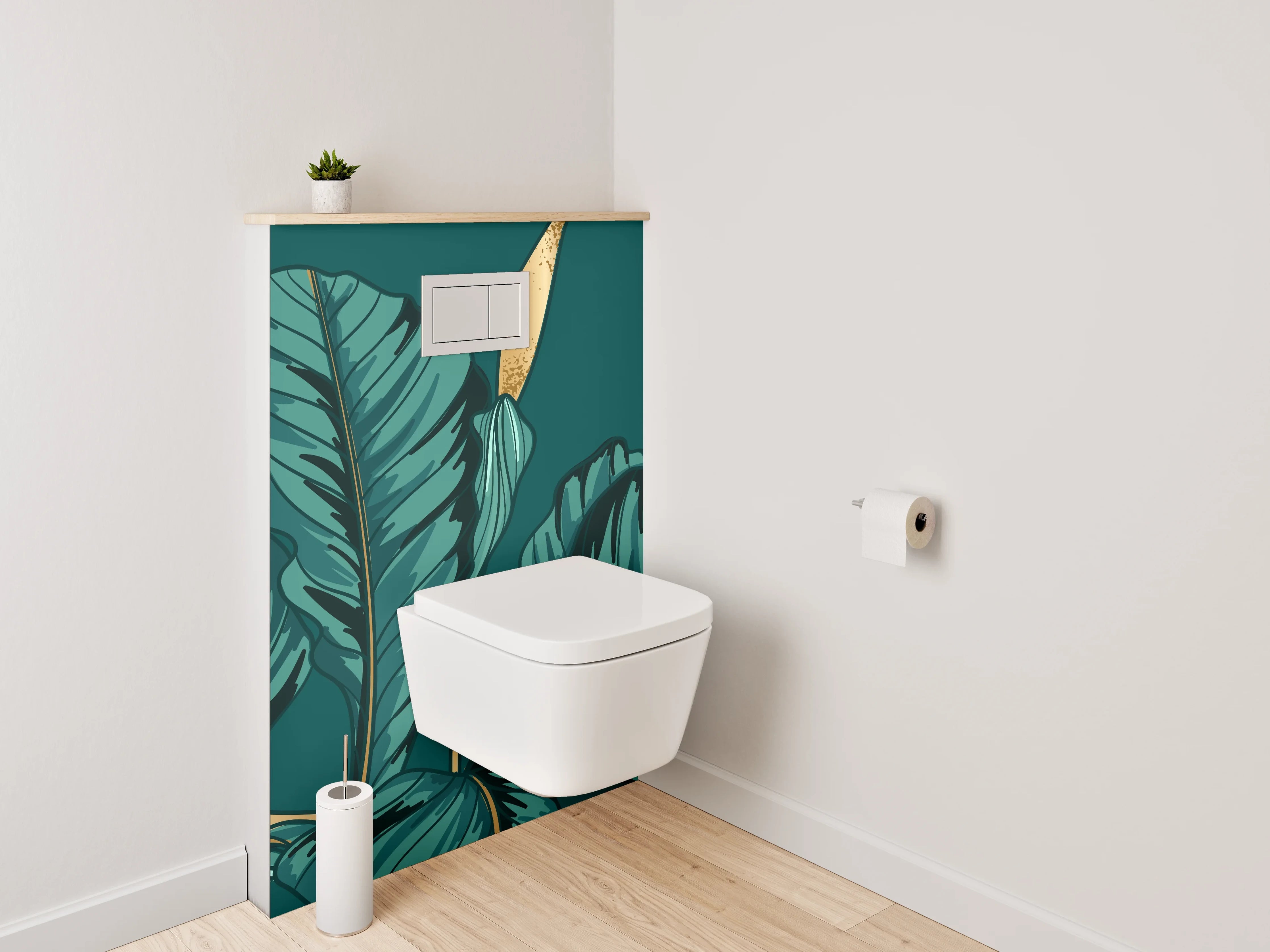 WC-Rückwand - Botanische Illustration mit goldenen Akzenten