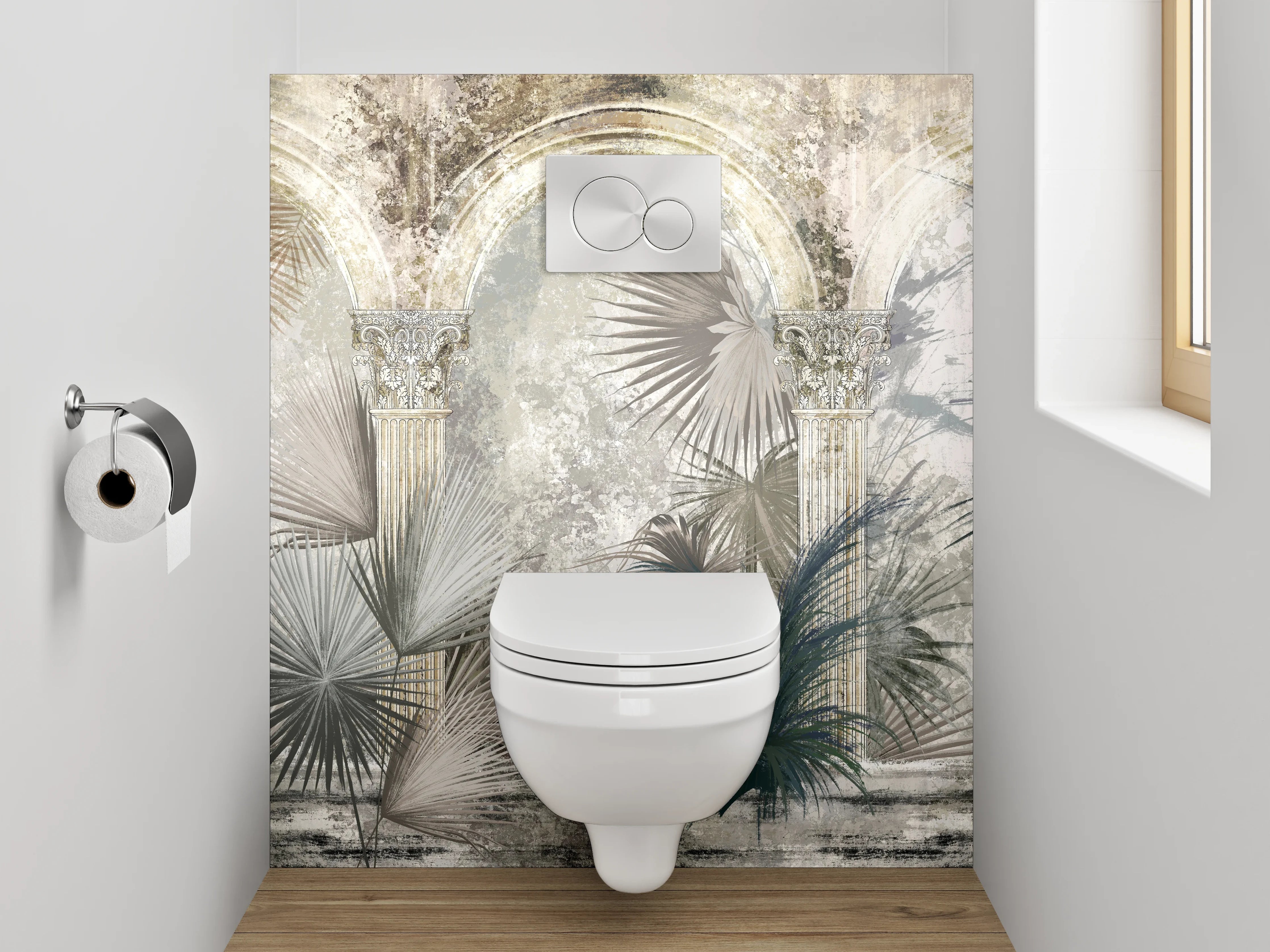 WC-Rückwand - Botanische antike Säulen Kunsttapete