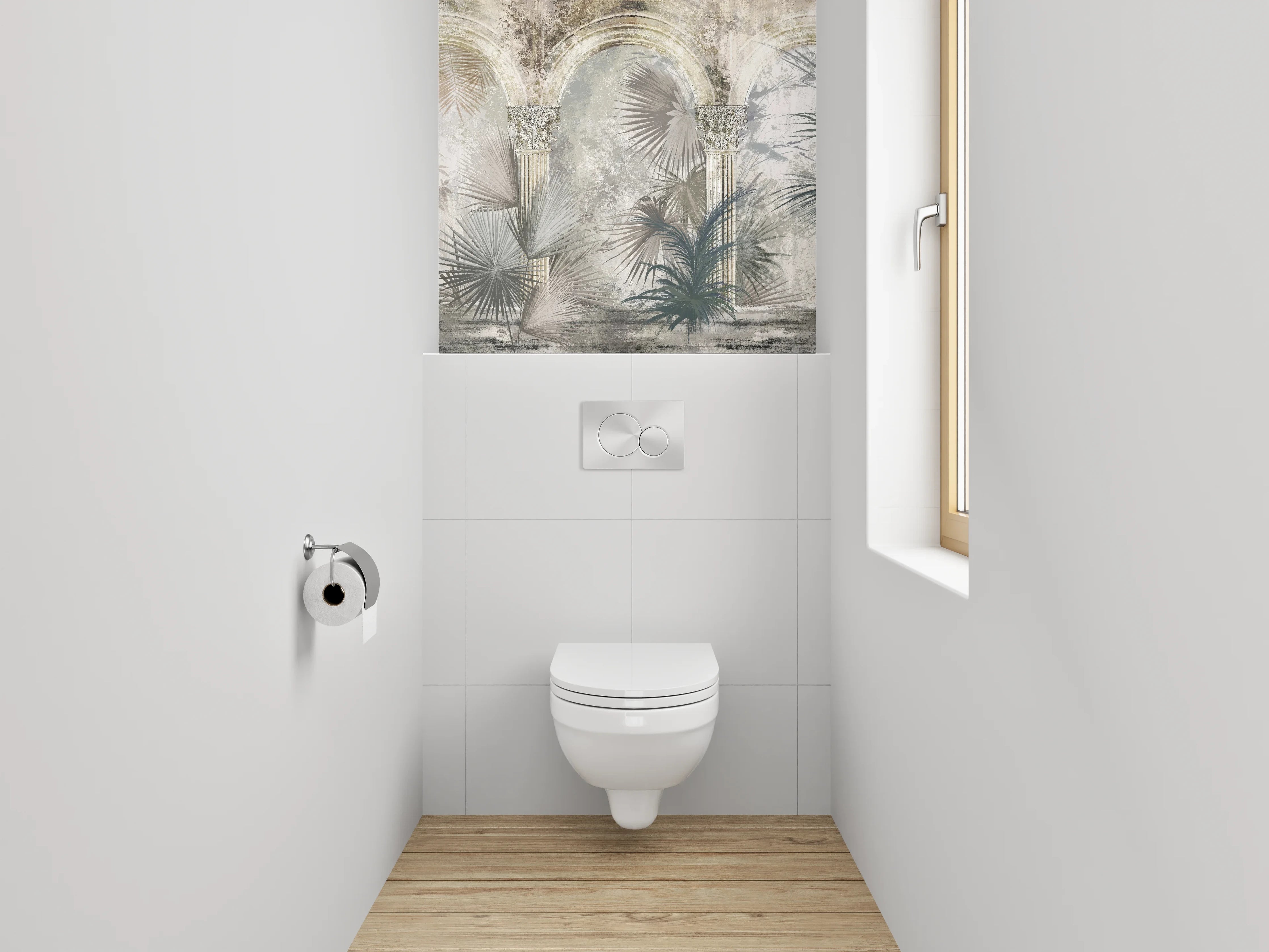 WC-Rückwand - Botanische antike Säulen Kunsttapete