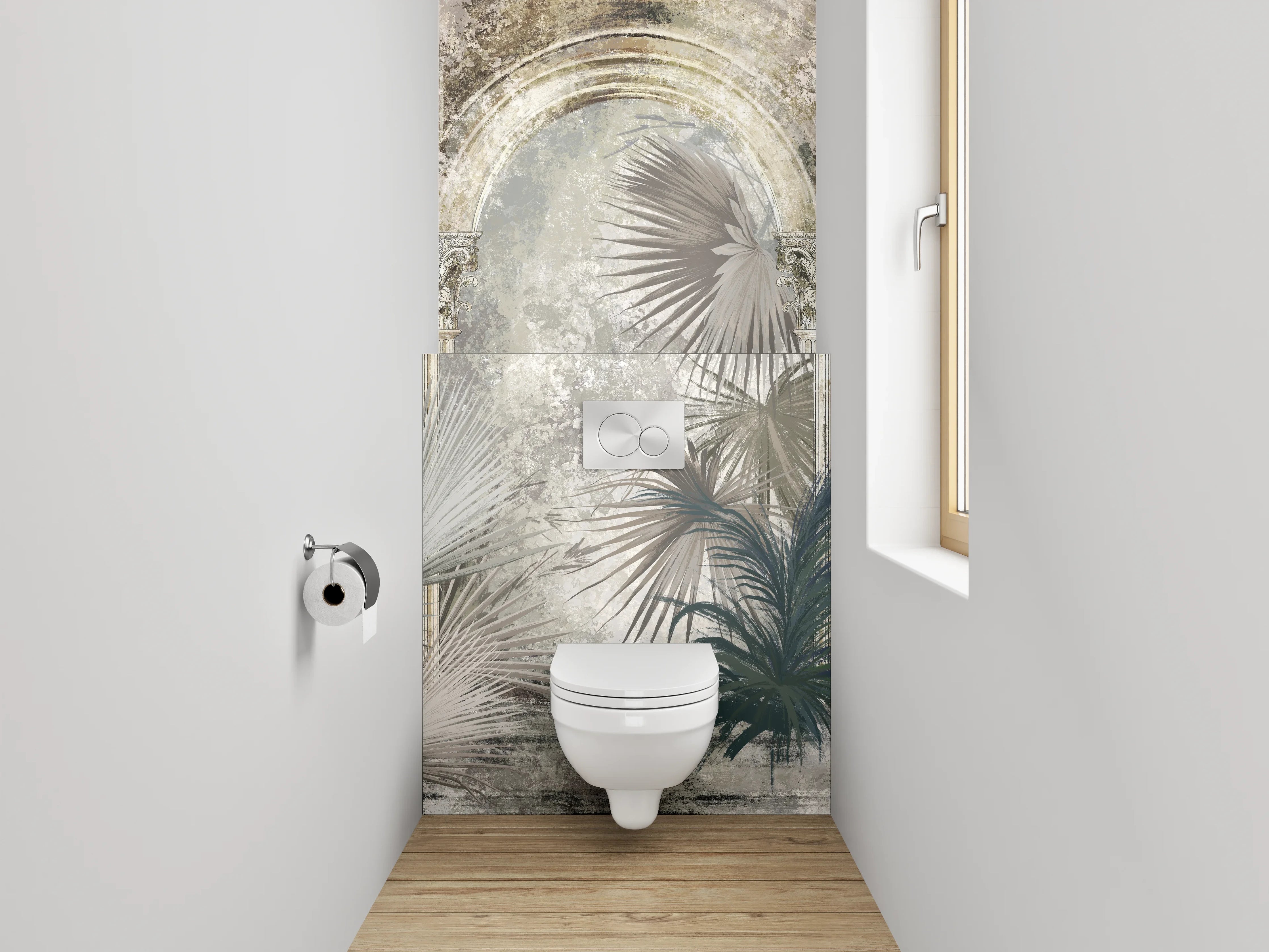 WC-Rückwand - Botanische antike Säulen Kunsttapete