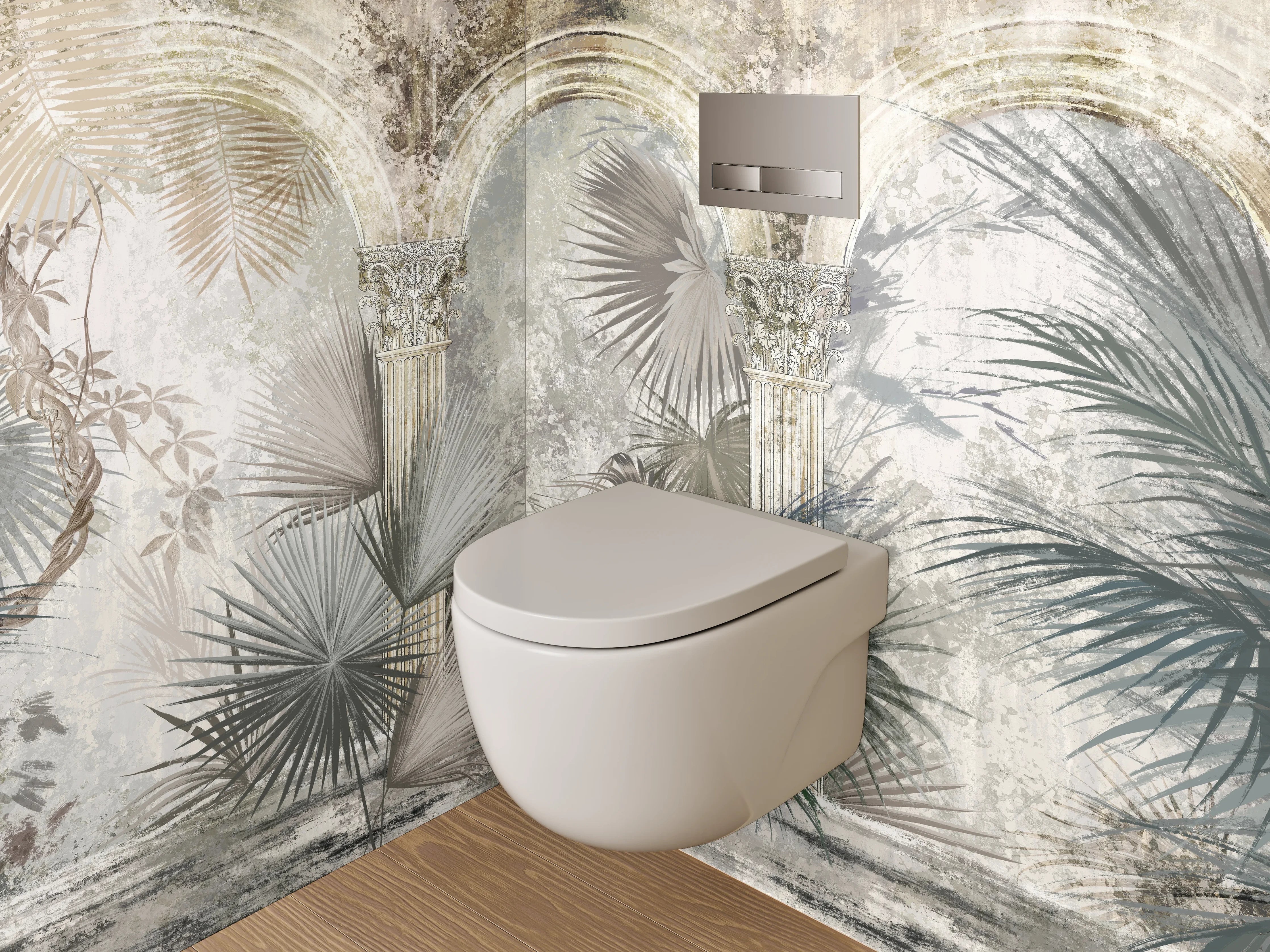 WC-Rückwand - Botanische antike Säulen Kunsttapete