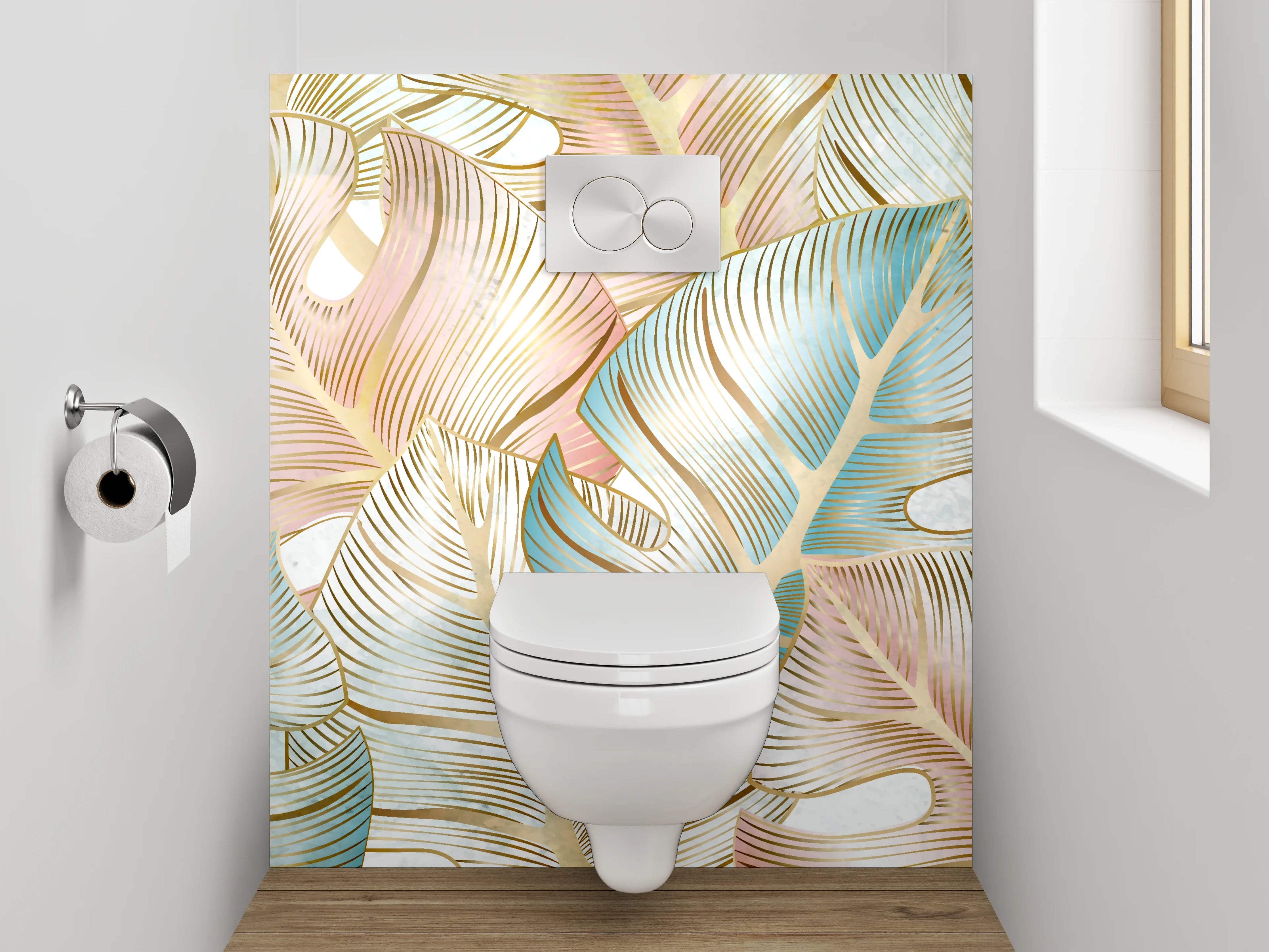 WC-Rückwand - Botanisches Aquarell-Blattmuster Pastell