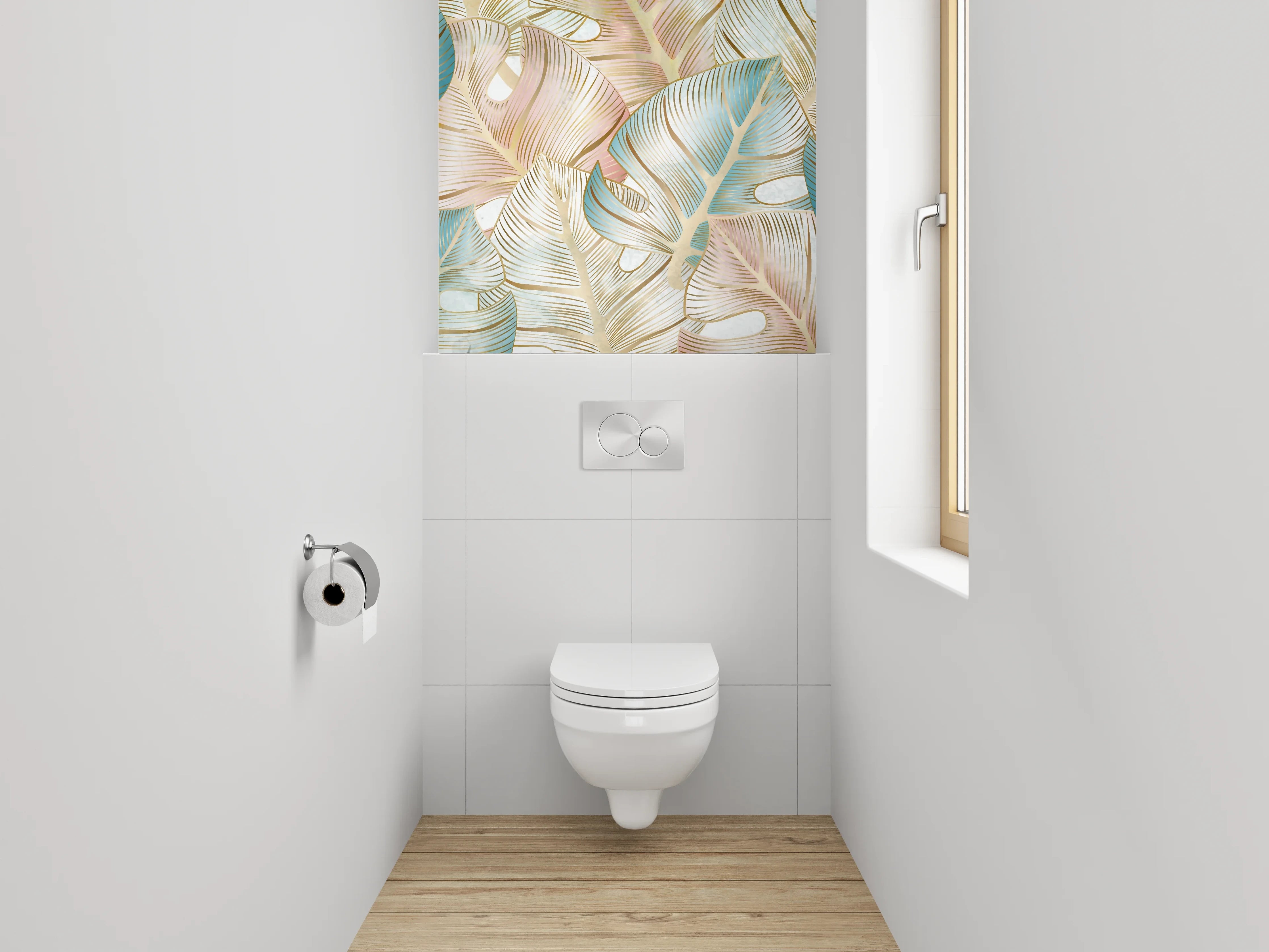 WC-Rückwand - Botanisches Aquarell-Blattmuster Pastell