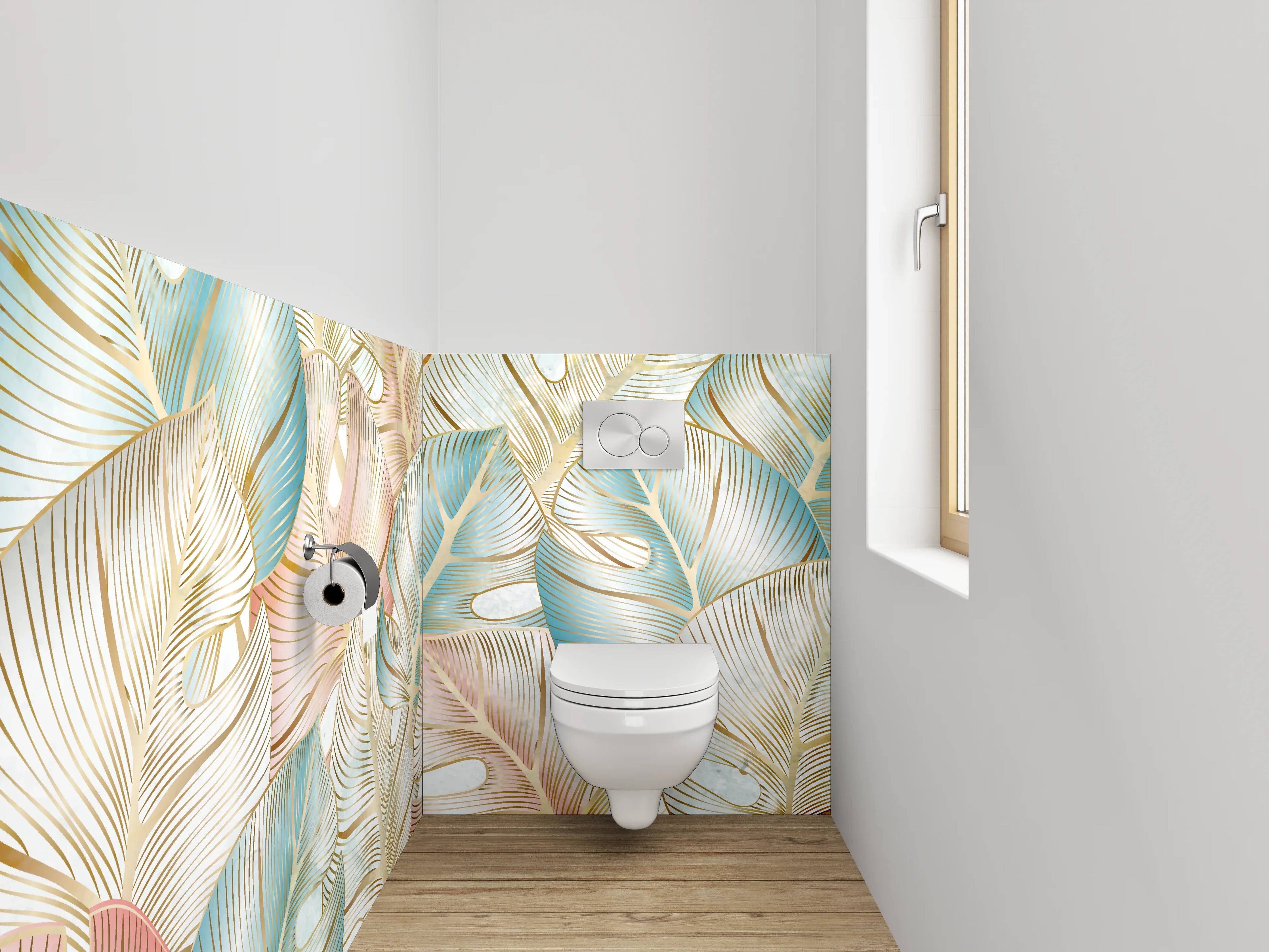WC-Rückwand - Botanisches Aquarell-Blattmuster Pastell
