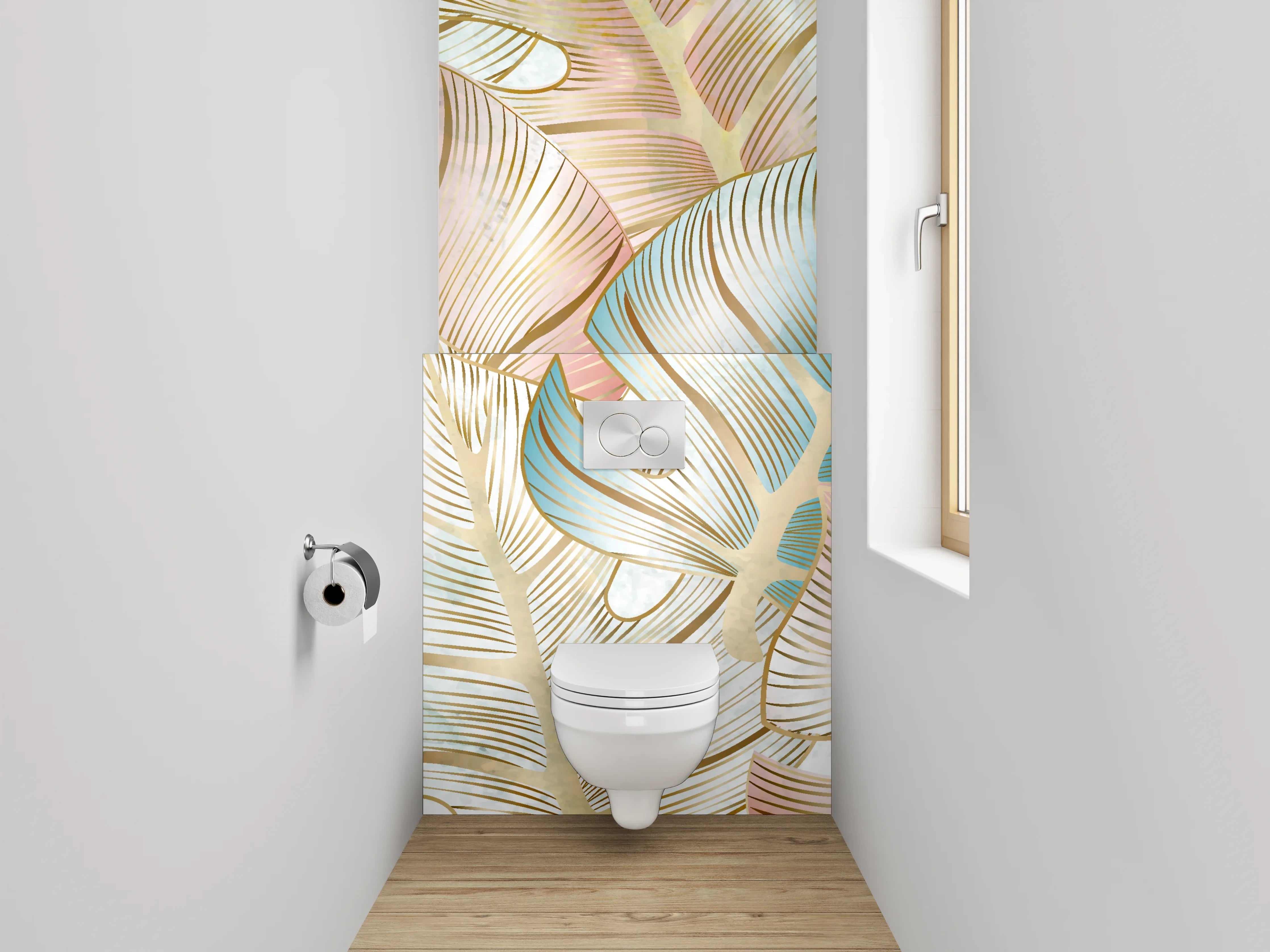 WC-Rückwand - Botanisches Aquarell-Blattmuster Pastell