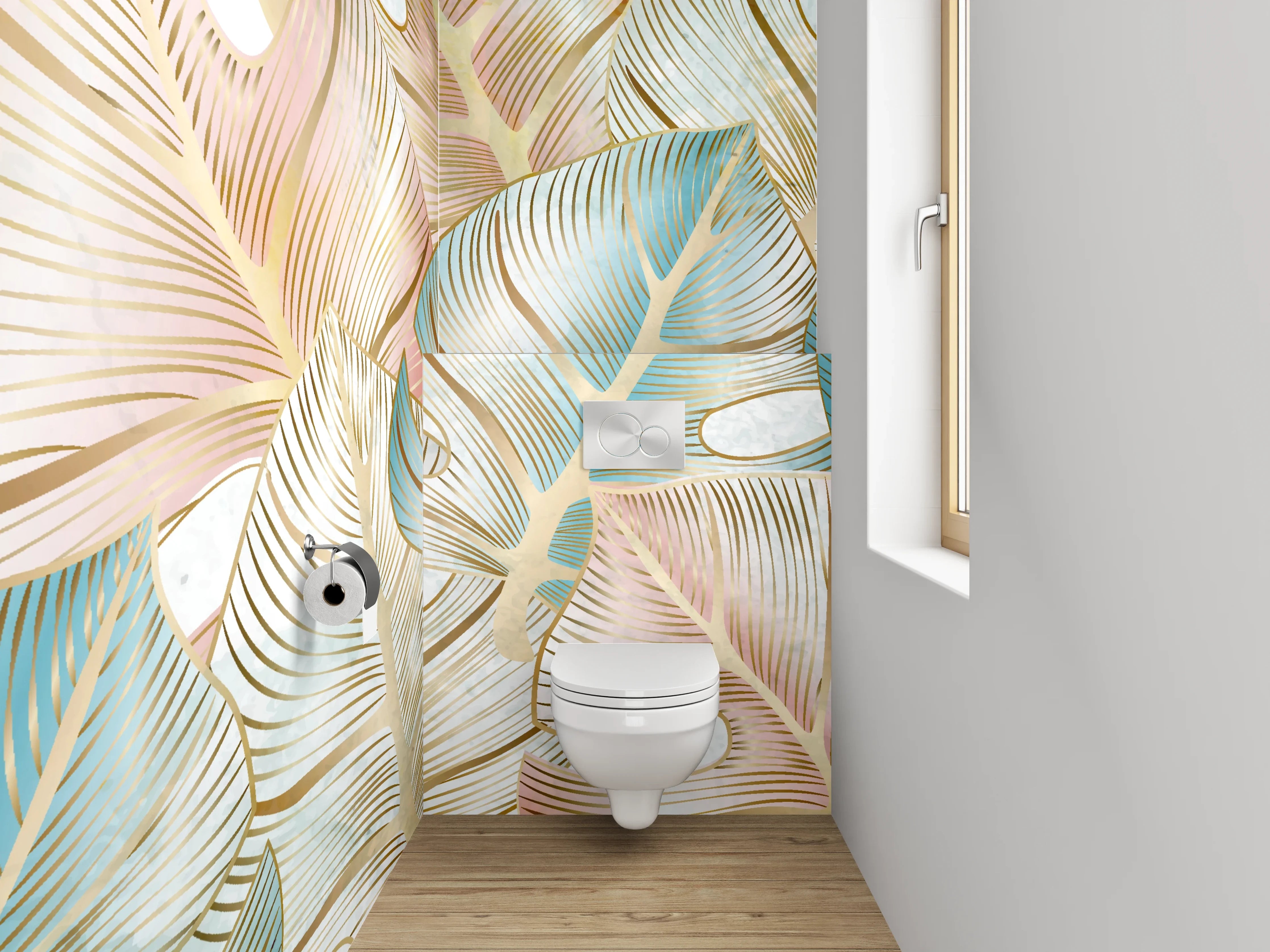 WC-Rückwand - Botanisches Aquarell-Blattmuster Pastell
