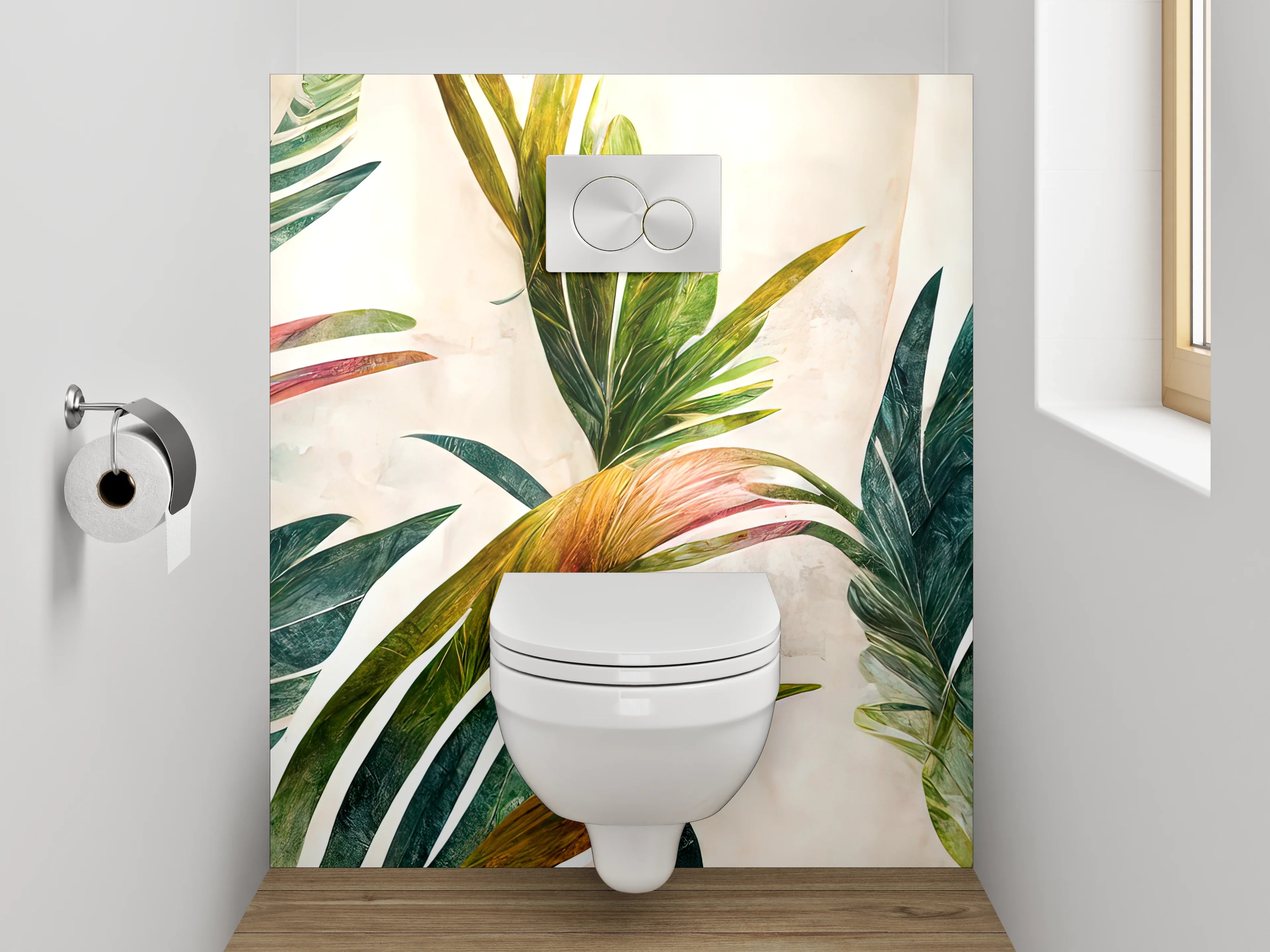 WC-Rückwand - Botanisches Aquarell Dschungelblätter Kunst