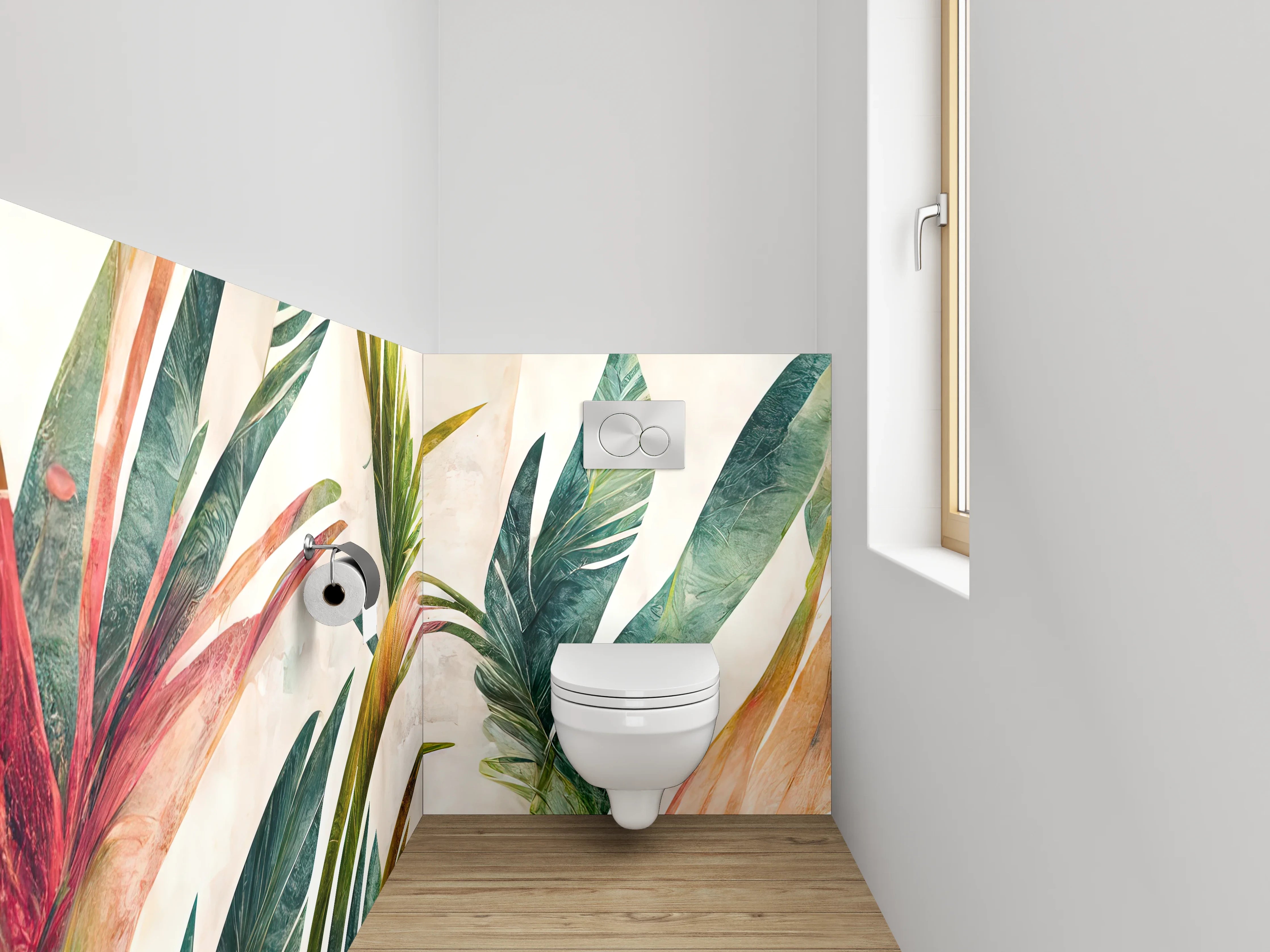 WC-Rückwand - Botanisches Aquarell Dschungelblätter Kunst