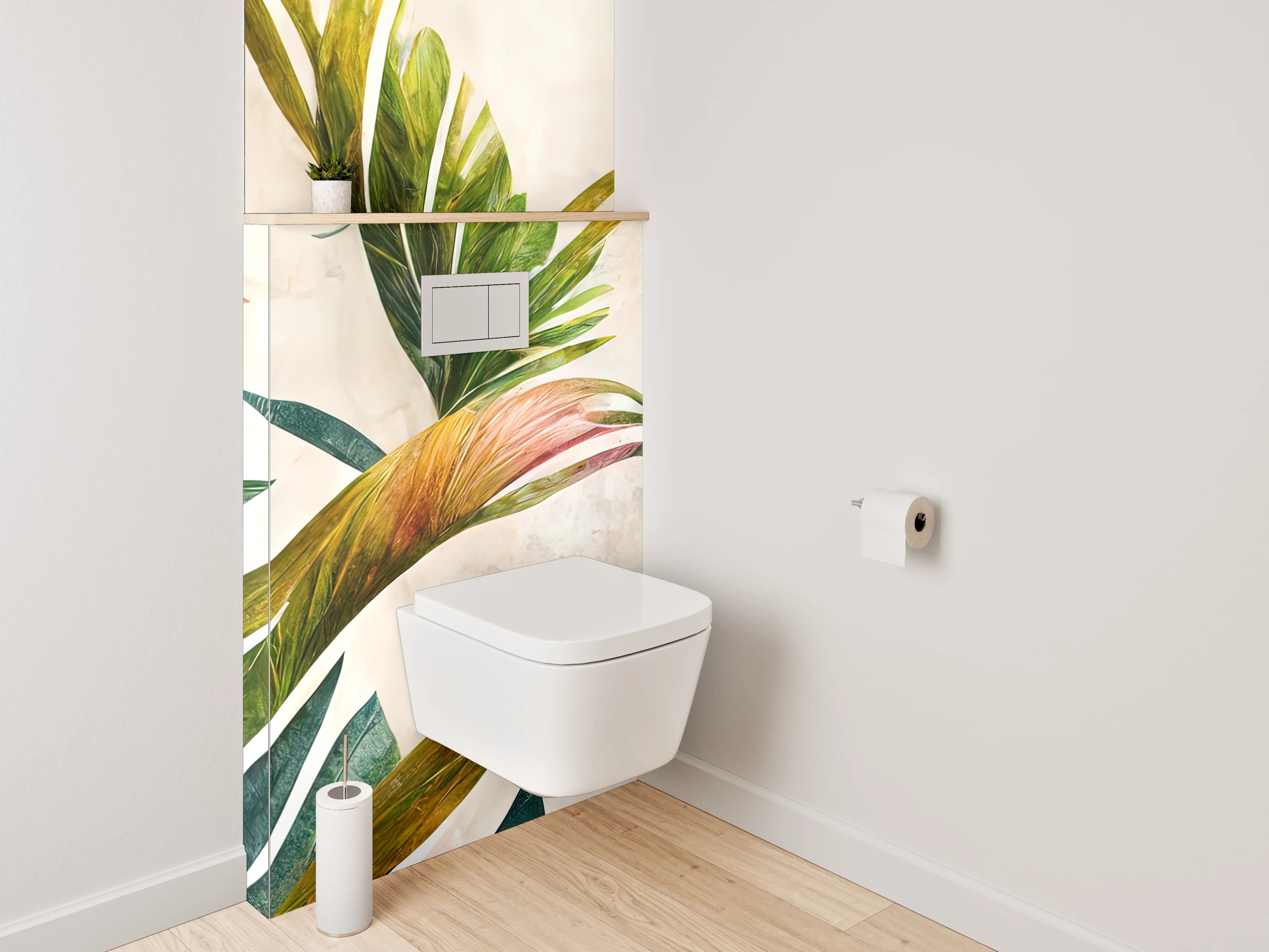 WC-Rückwand - Botanisches Aquarell Dschungelblätter Kunst