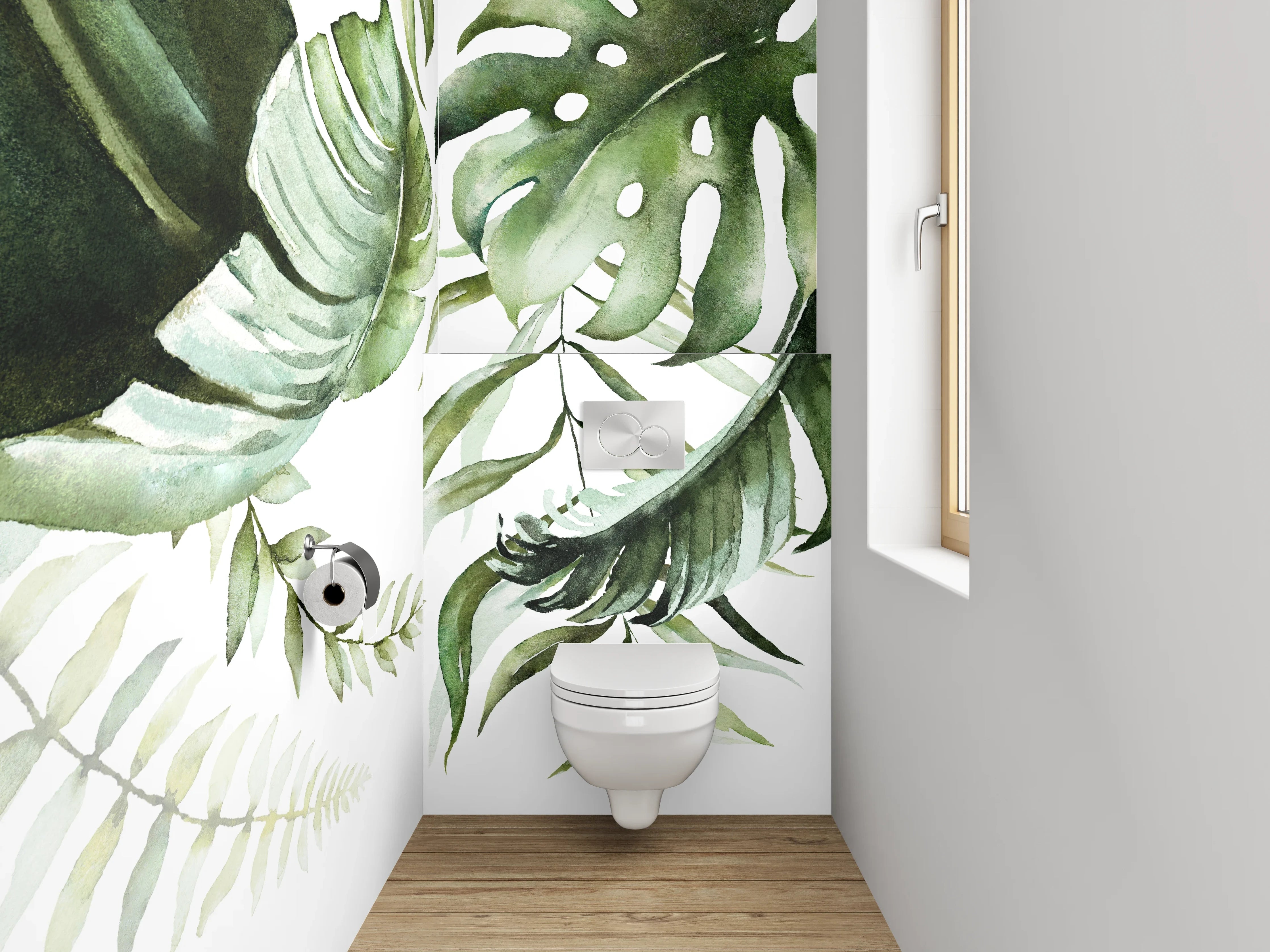 WC-Rückwand - Botanisches Aquarell Jungle Blätter