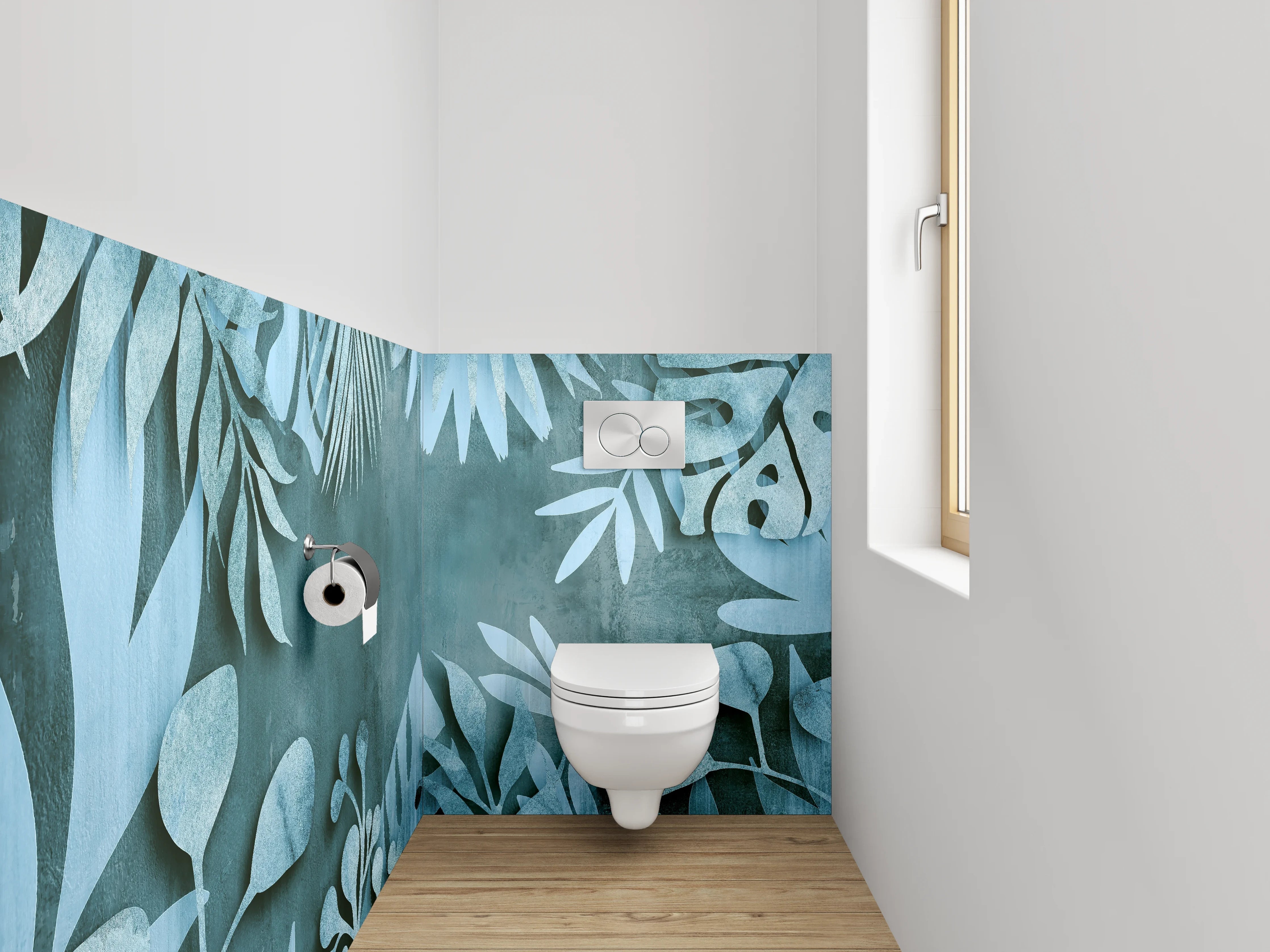 WC-Rückwand - Botanisches Aquarell Muster Blaugrün