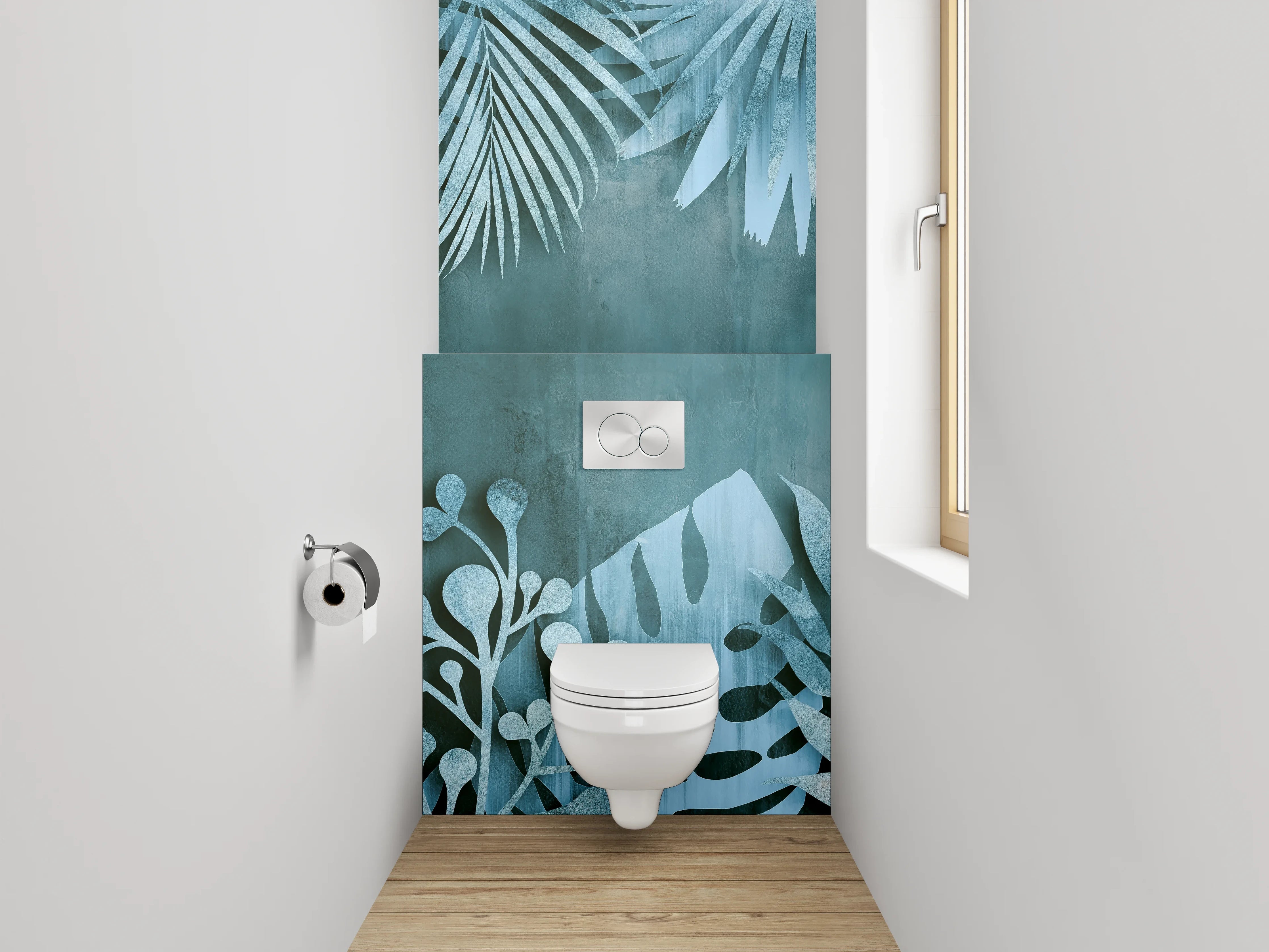 WC-Rückwand - Botanisches Aquarell Muster Blaugrün