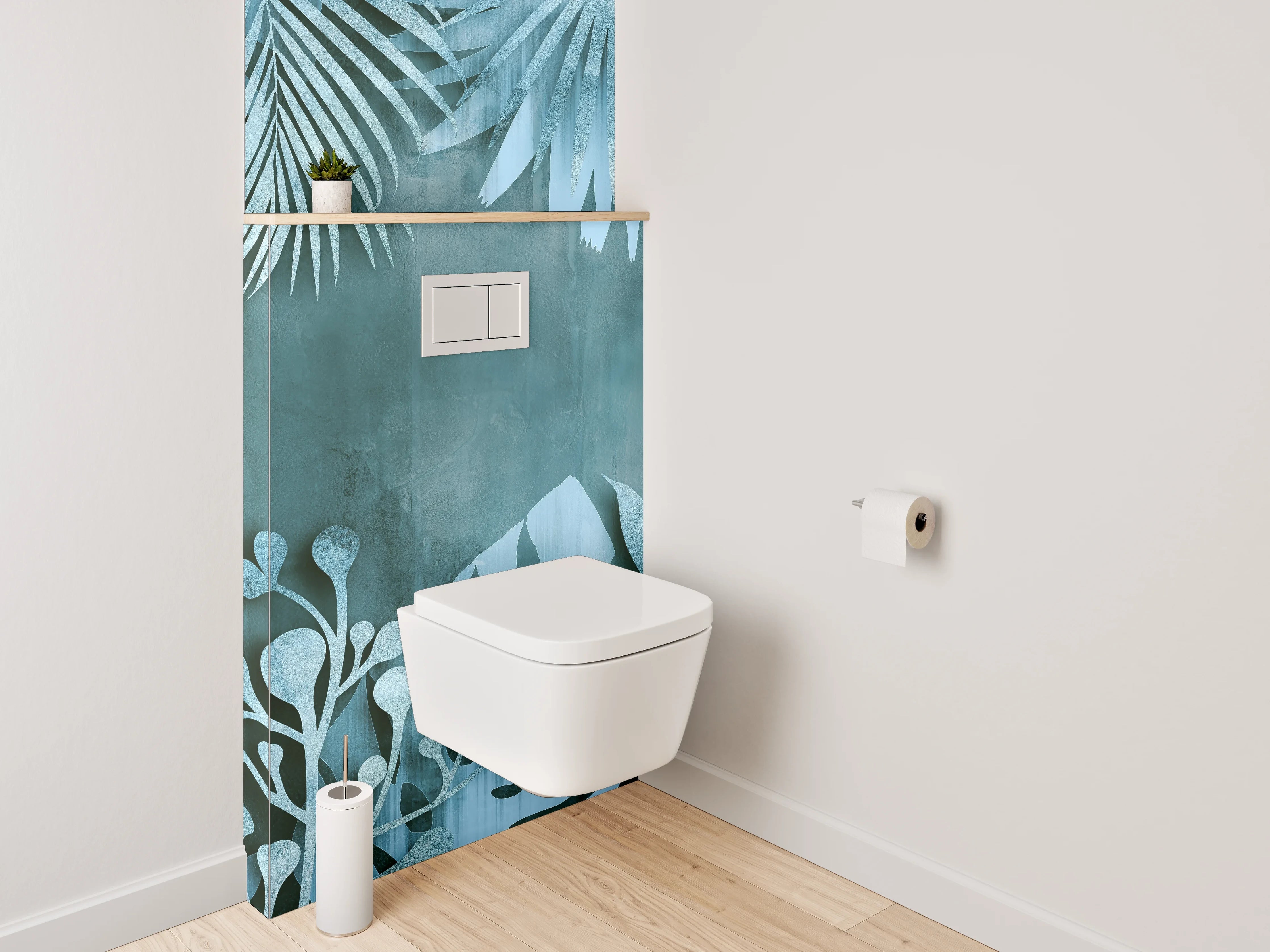 WC-Rückwand - Botanisches Aquarell Muster Blaugrün