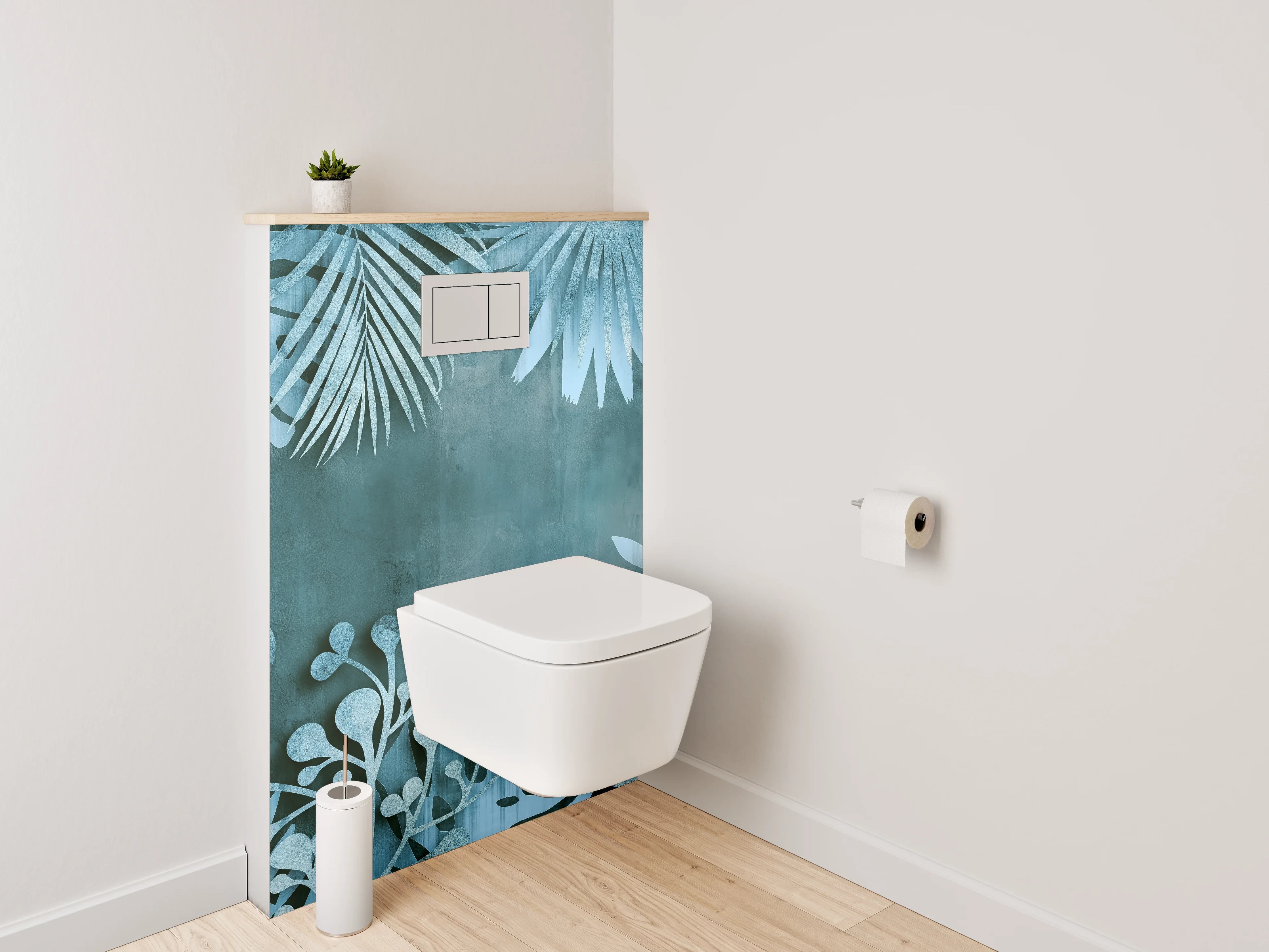 WC-Rückwand - Botanisches Aquarell Muster Blaugrün