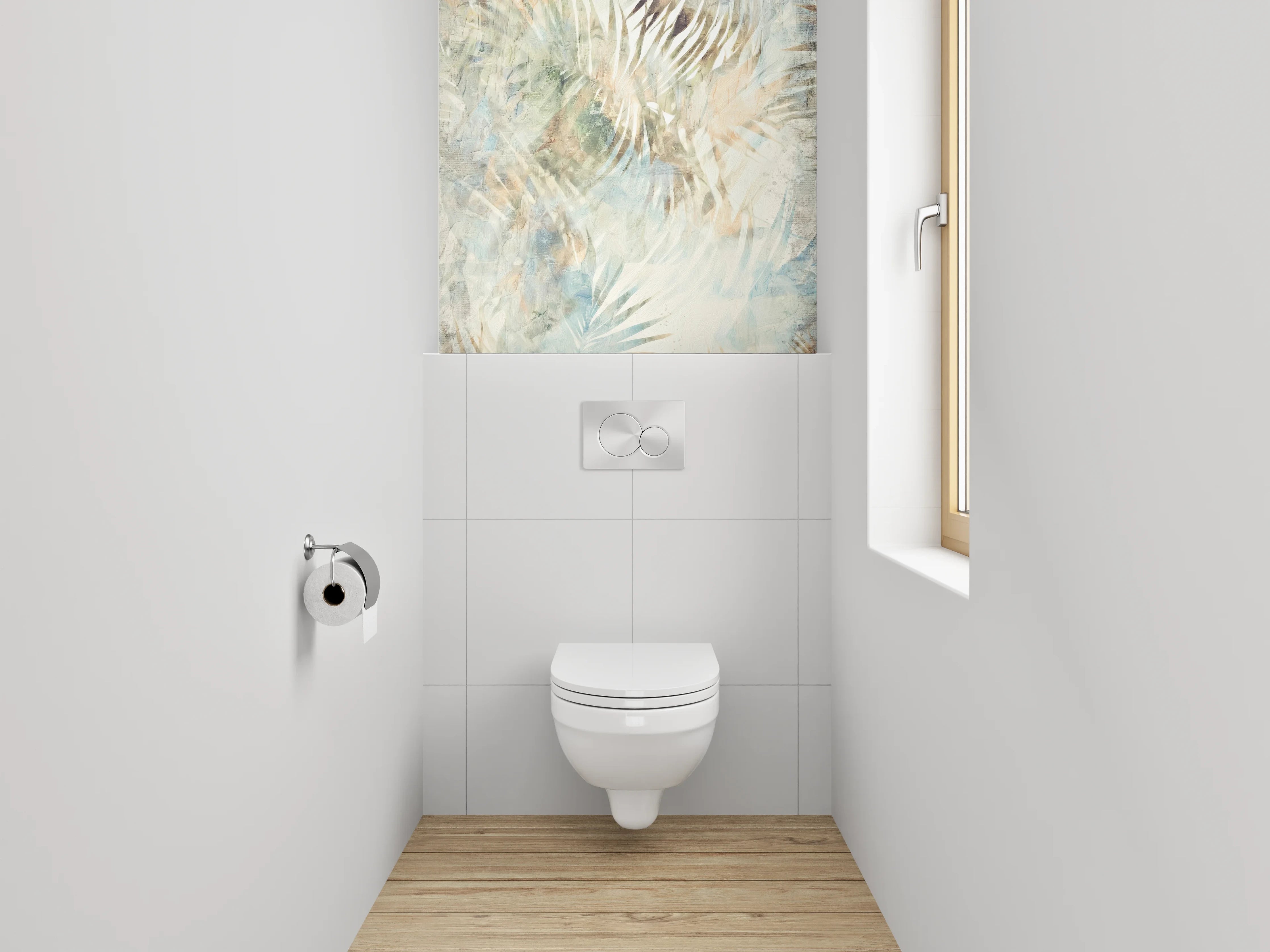 WC-Rückwand - Botanisches Aquarell Palmenmuster Beige Blau