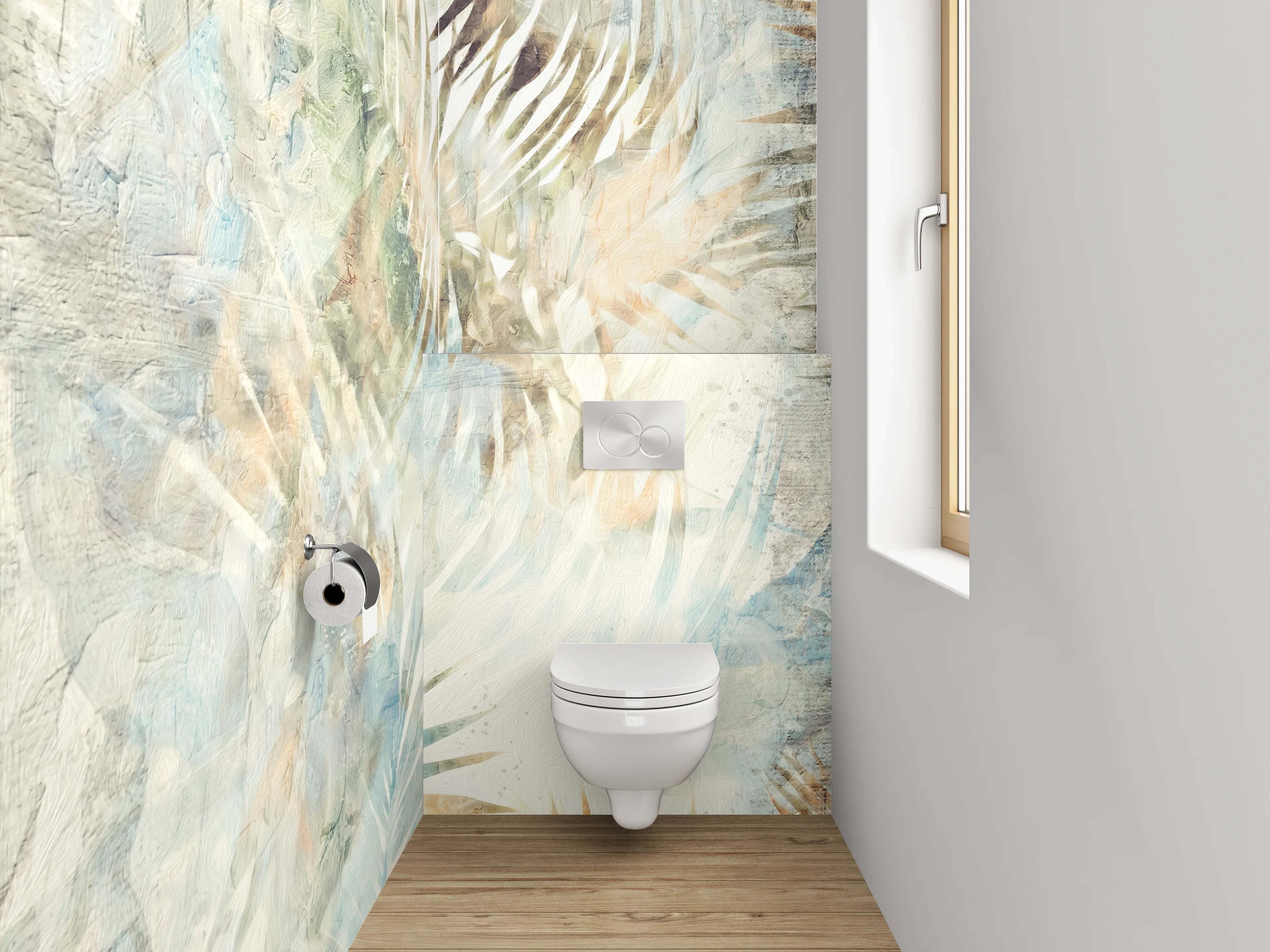 WC-Rückwand - Botanisches Aquarell Palmenmuster Beige Blau