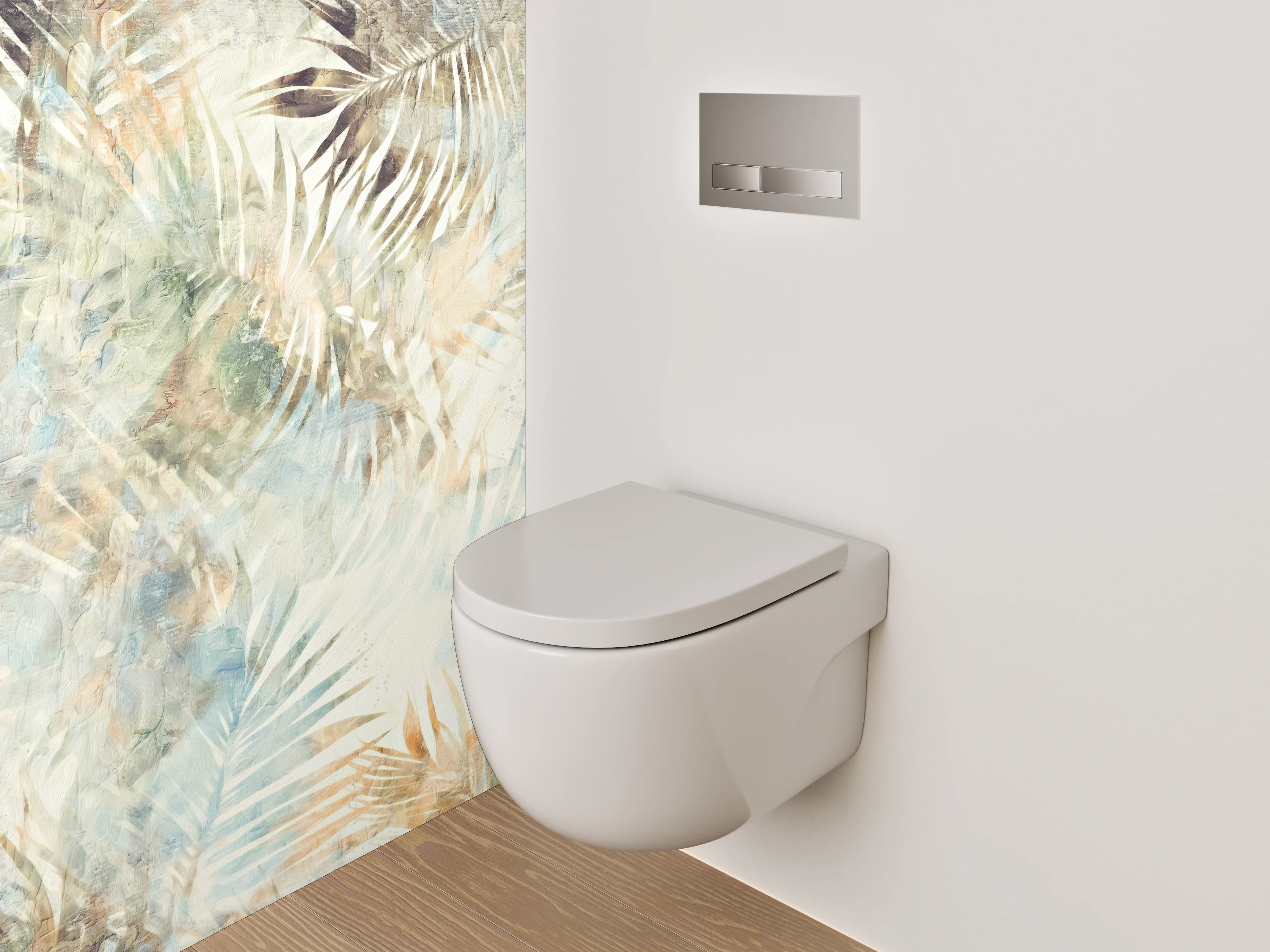 WC-Rückwand - Botanisches Aquarell Palmenmuster Beige Blau