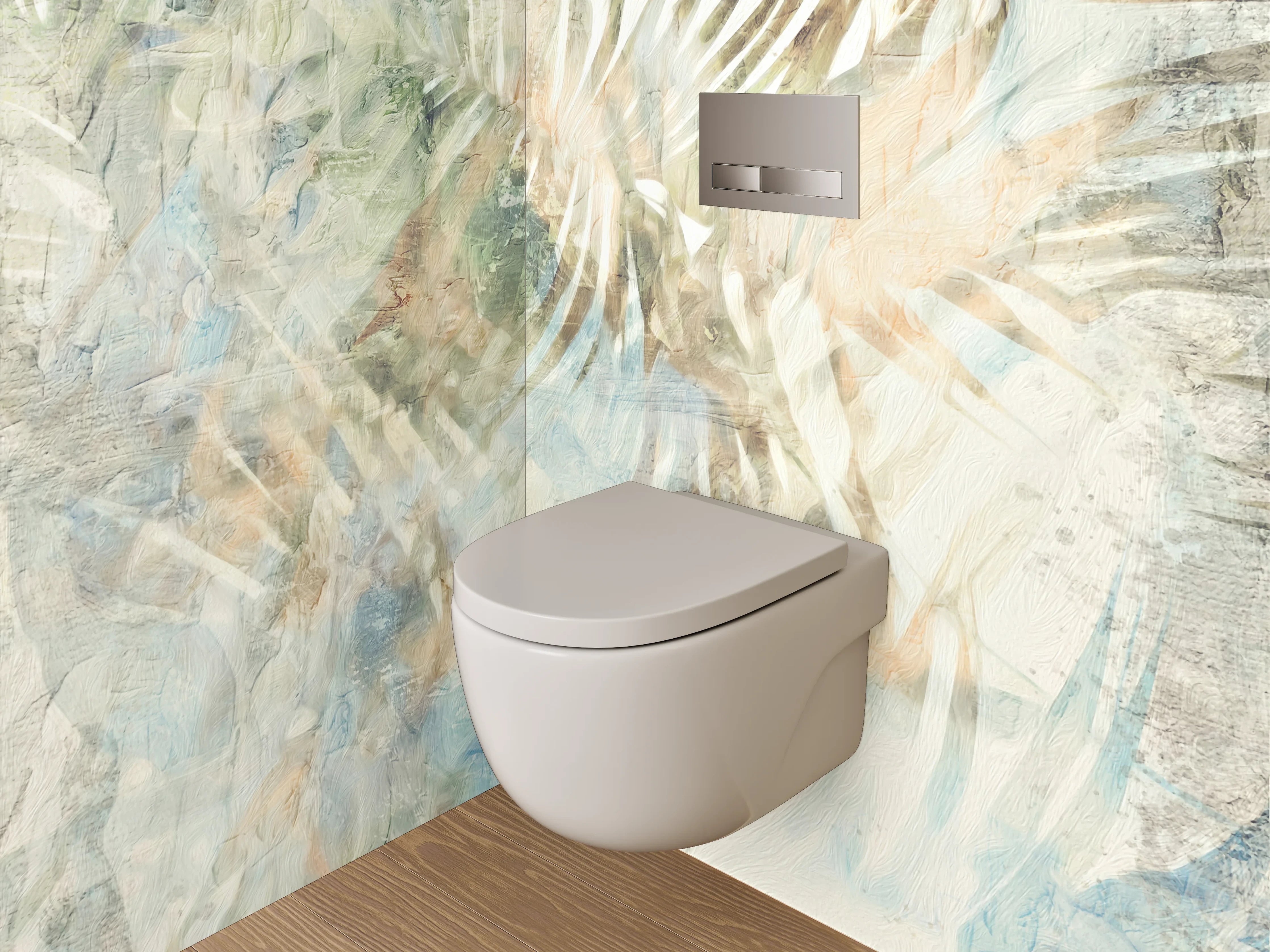 WC-Rückwand - Botanisches Aquarell Palmenmuster Beige Blau