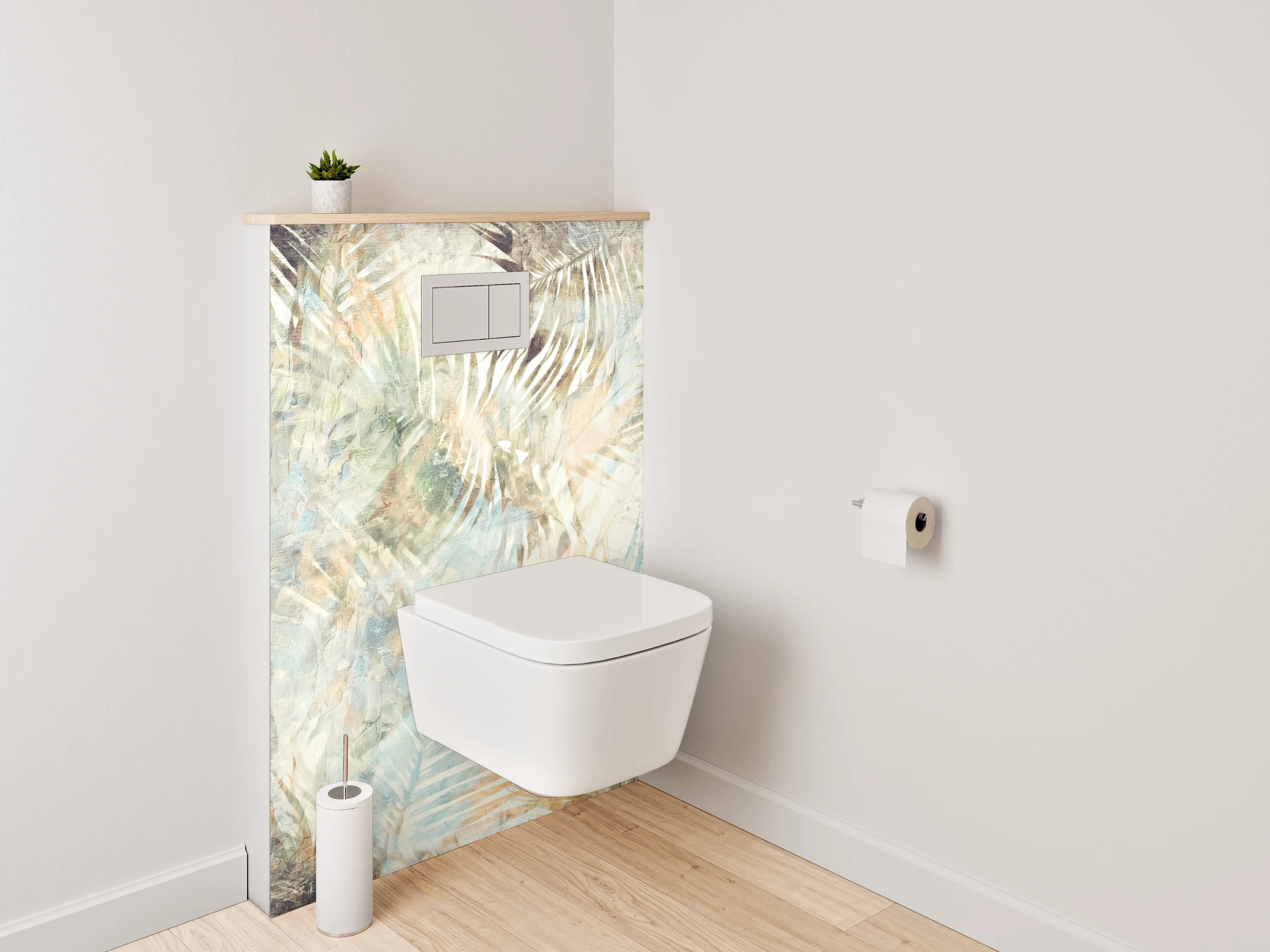 WC-Rückwand - Botanisches Aquarell Palmenmuster Beige Blau