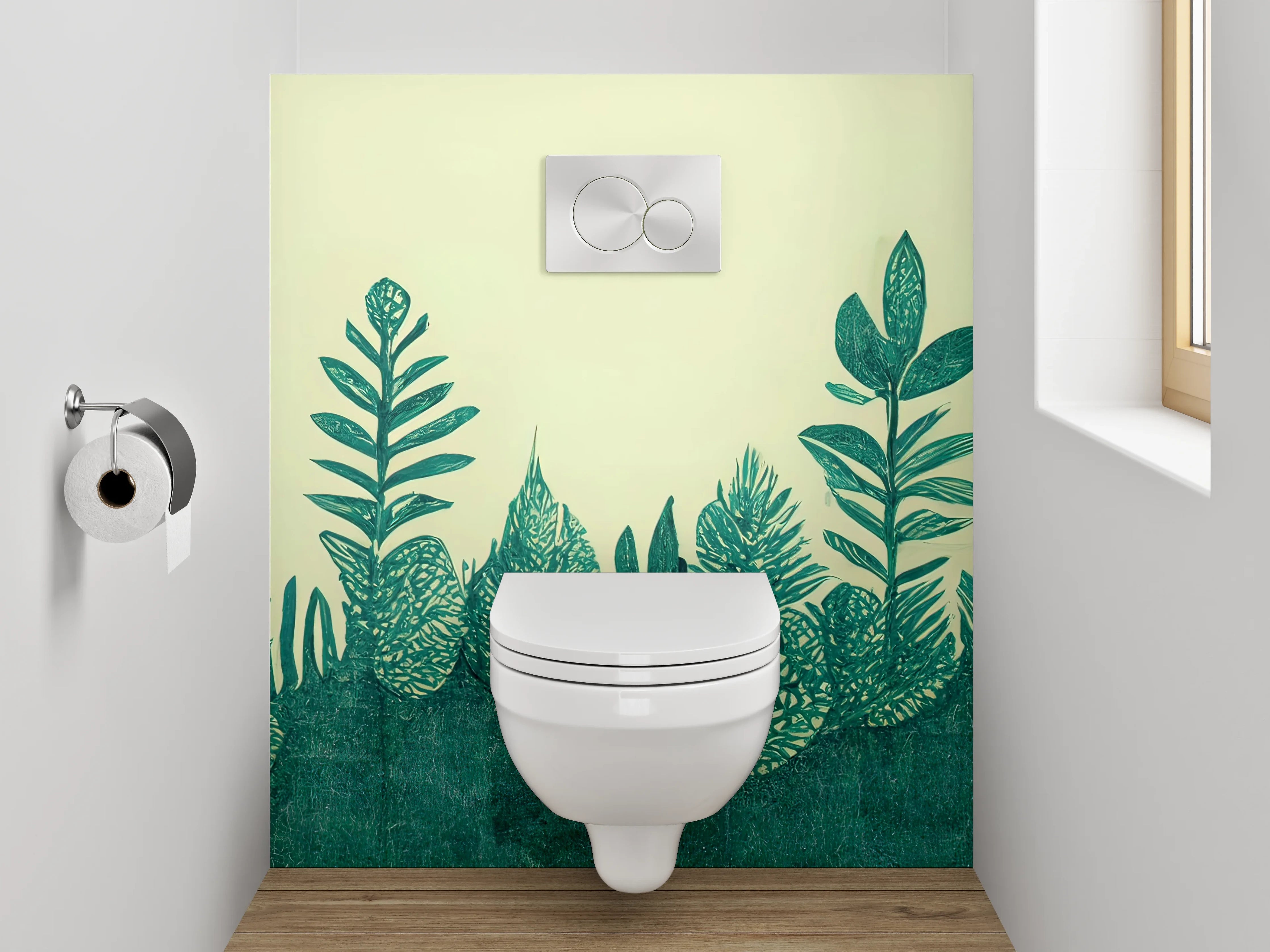 WC-Rückwand - Botanisches Aquarell Pflanzen Grün Illustration