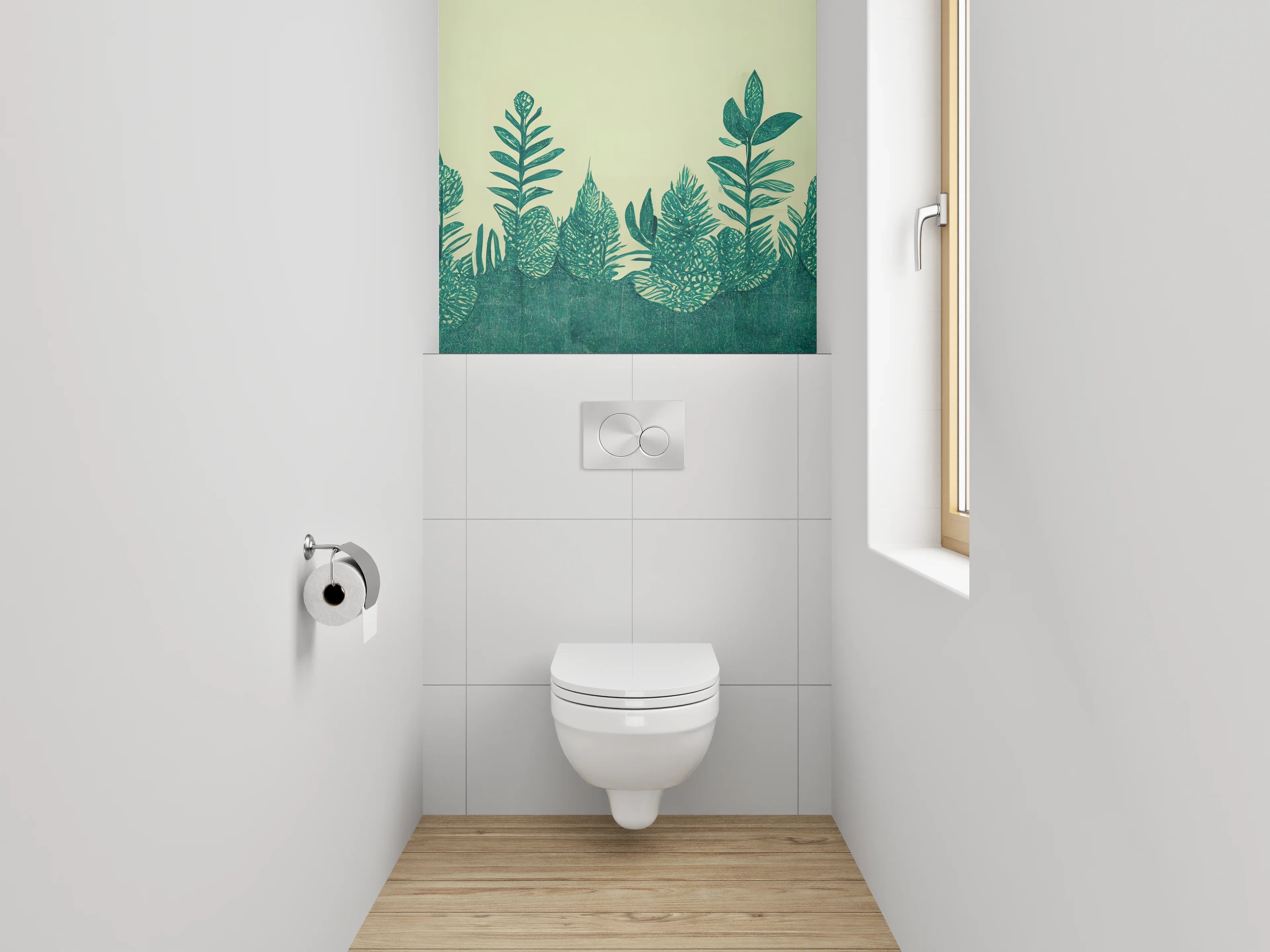 WC-Rückwand - Botanisches Aquarell Pflanzen Grün Illustration