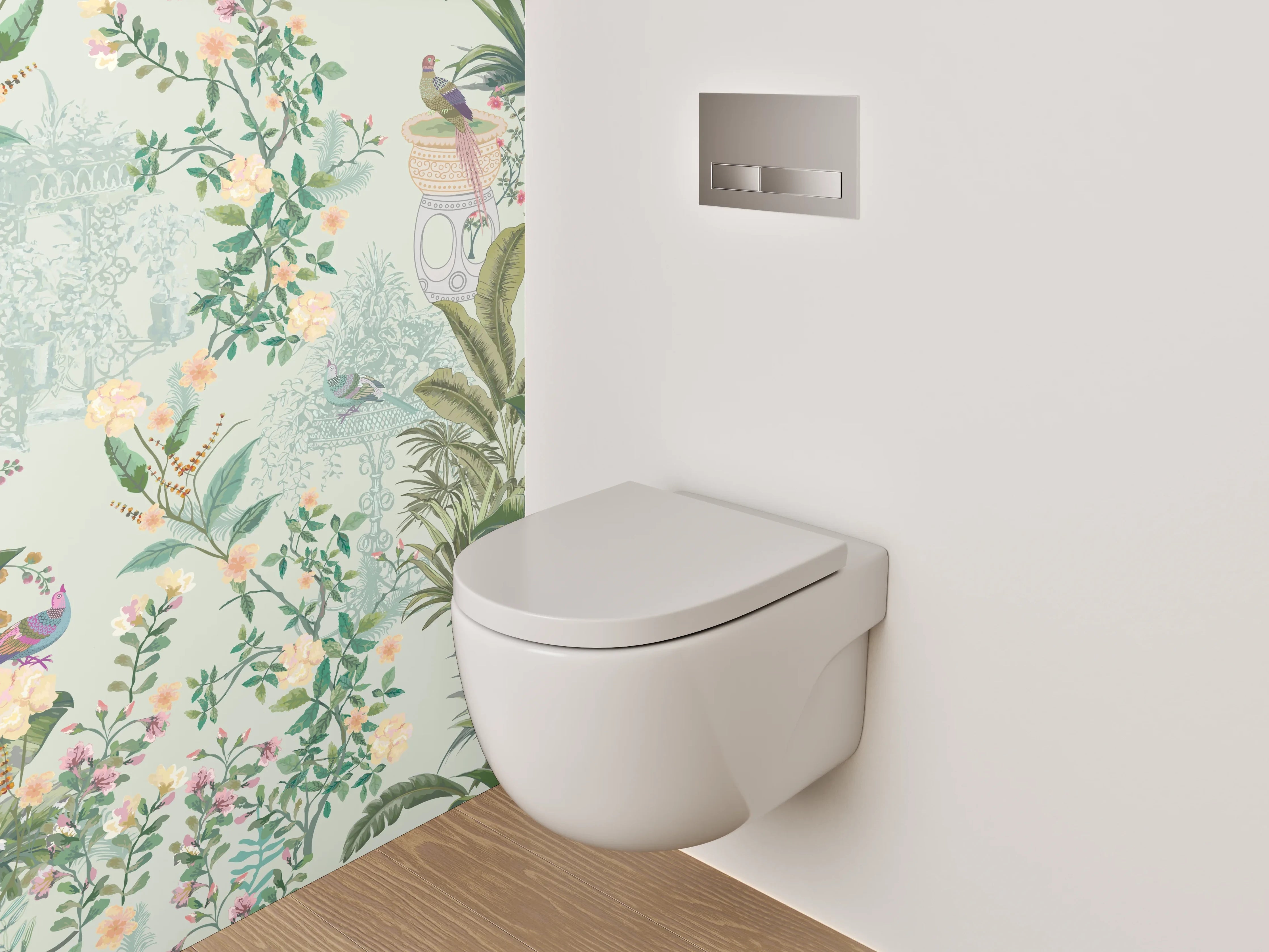 WC-Rückwand - Botanisches Aquarell Vögel Tapete