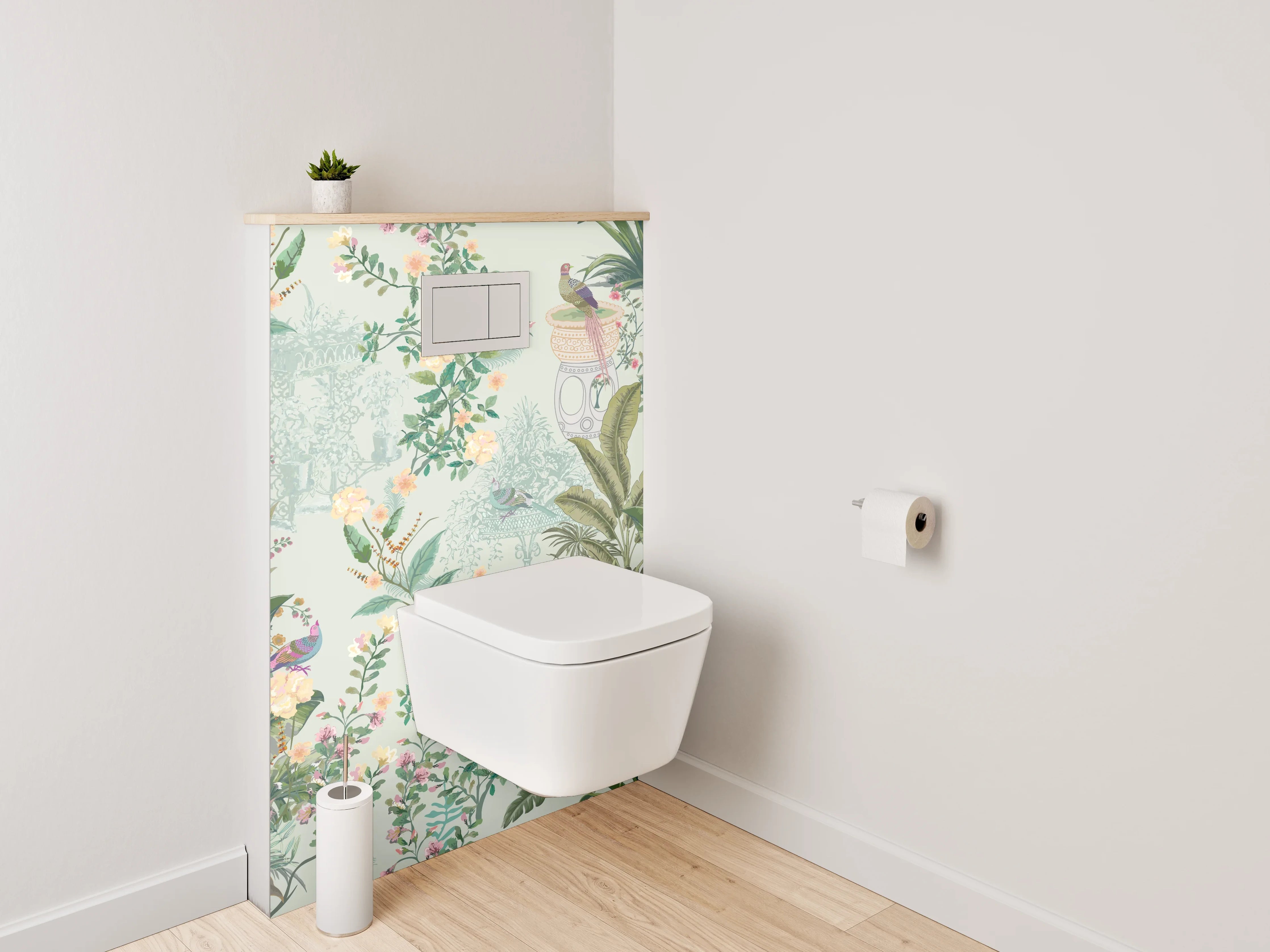 WC-Rückwand - Botanisches Aquarell Vögel Tapete